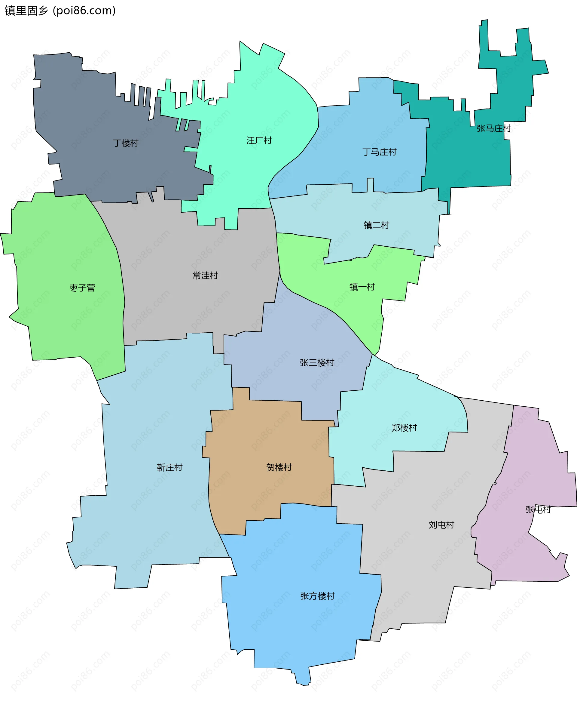 镇里固乡边界地图(五级行政区划)