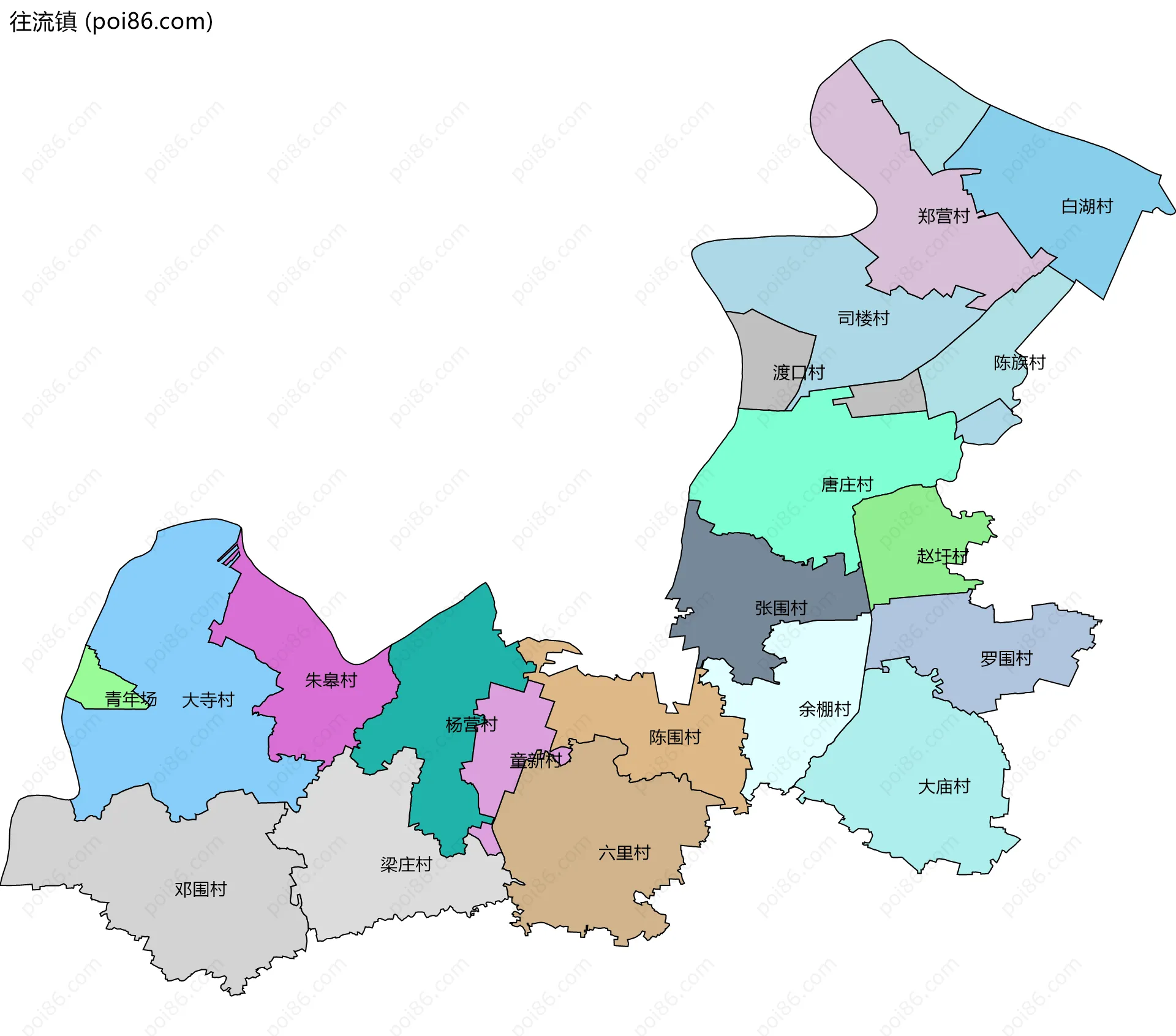 往流镇边界地图(五级行政区划)
