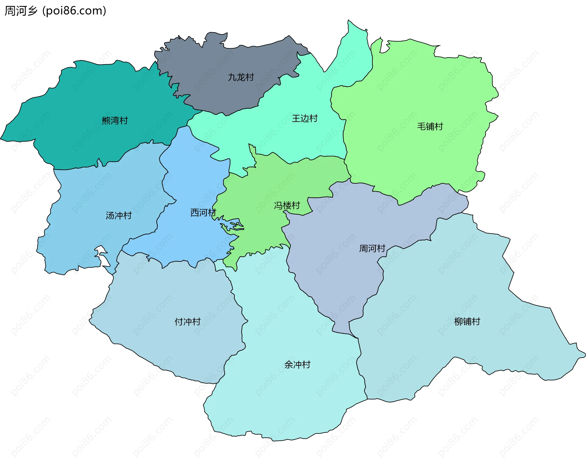 周河乡边界地图(五级行政区划)