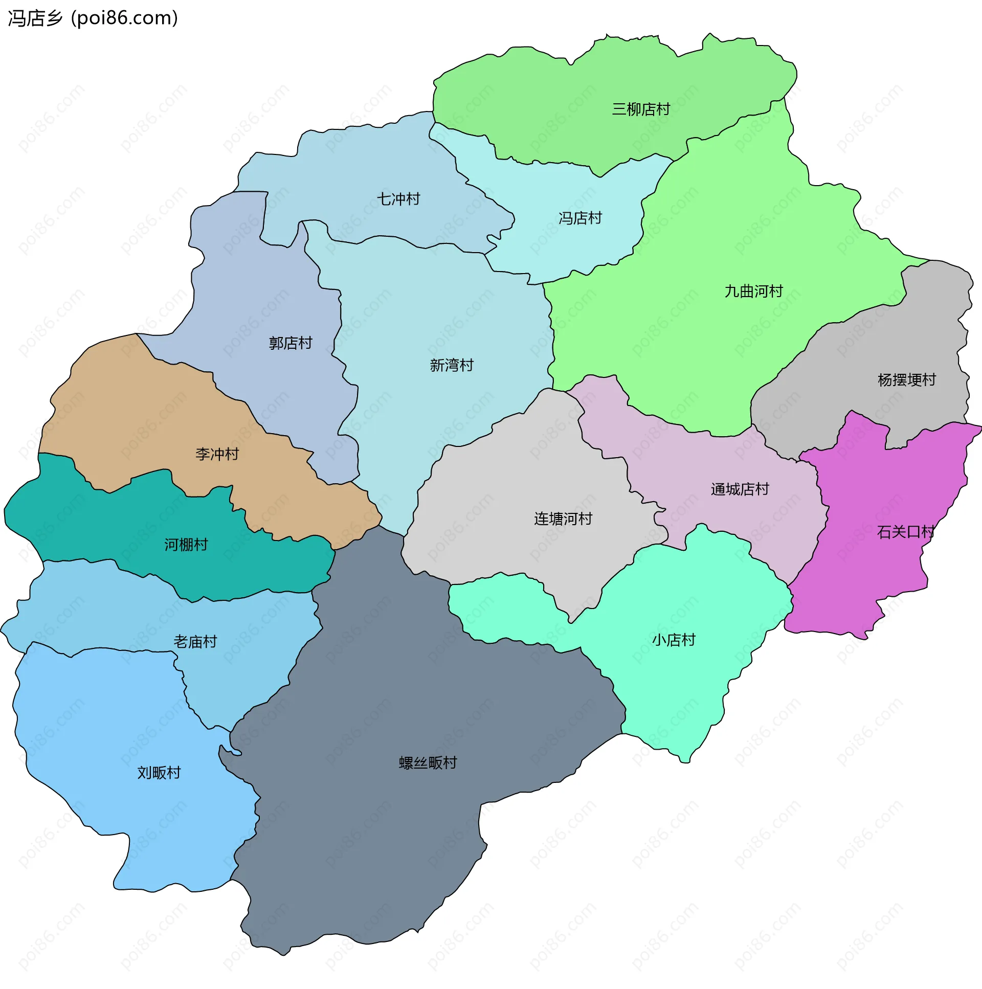 冯店乡边界地图(五级行政区划)