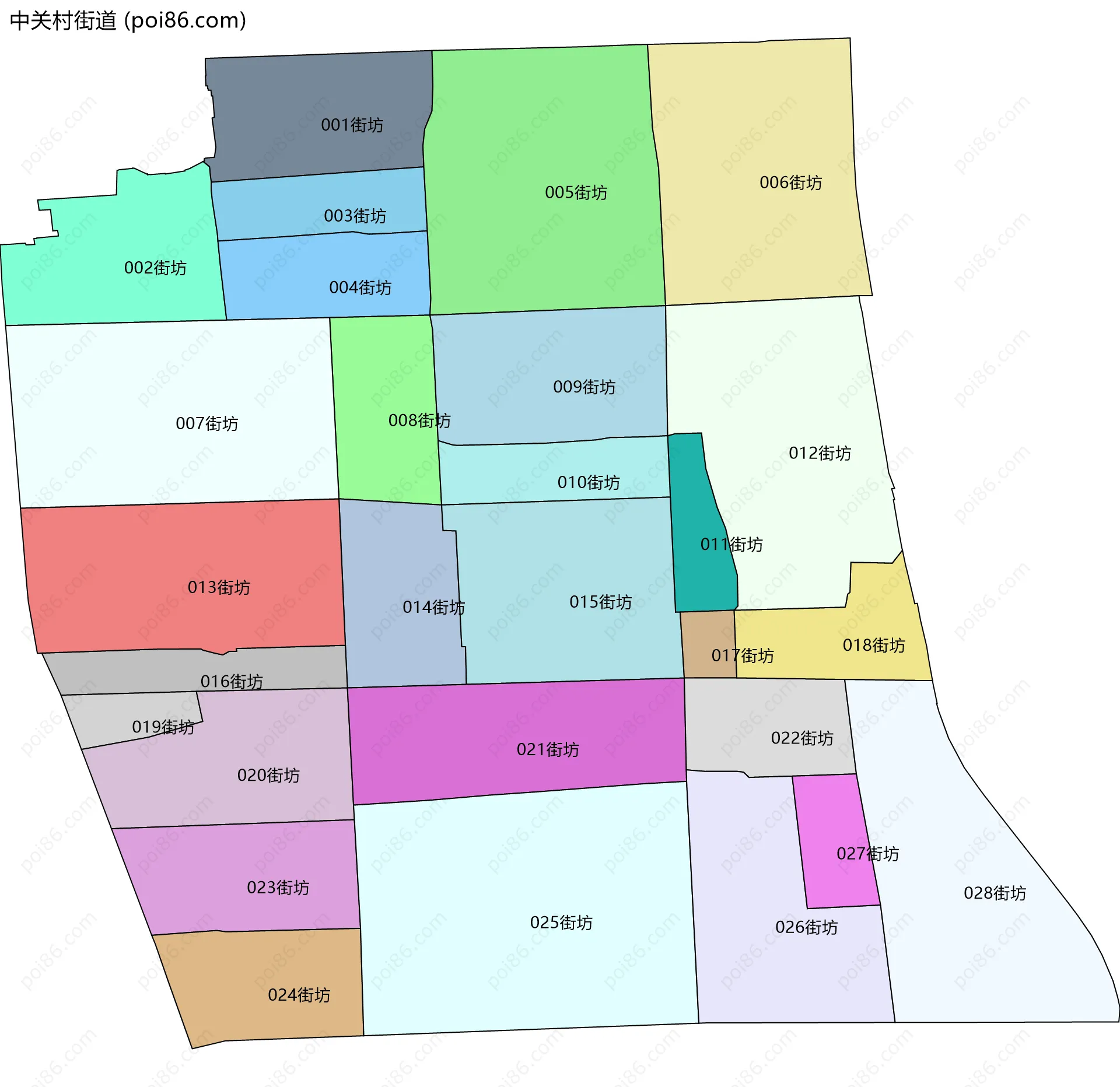 中关村街道边界地图(五级行政区划)