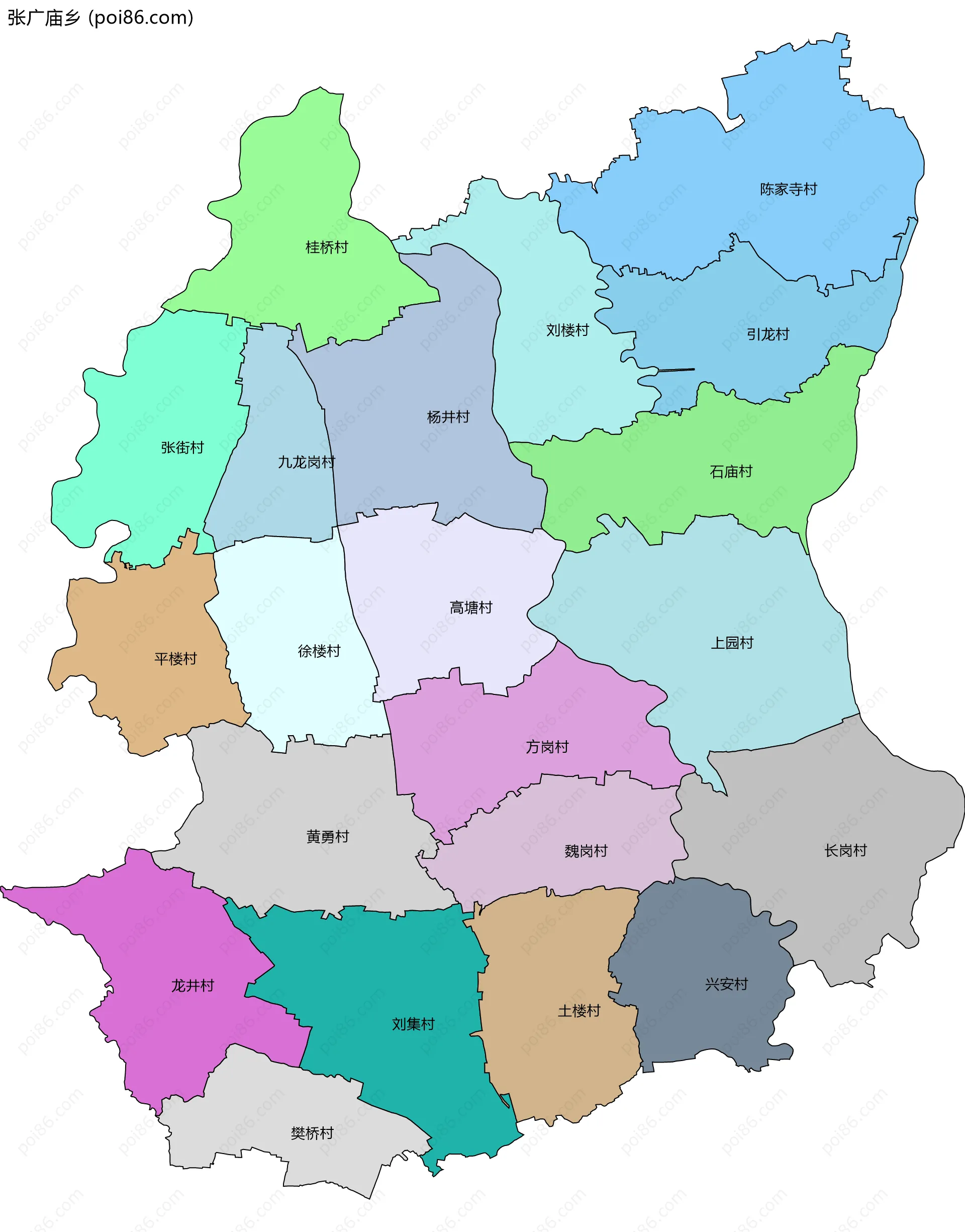 张广庙乡边界地图(五级行政区划)