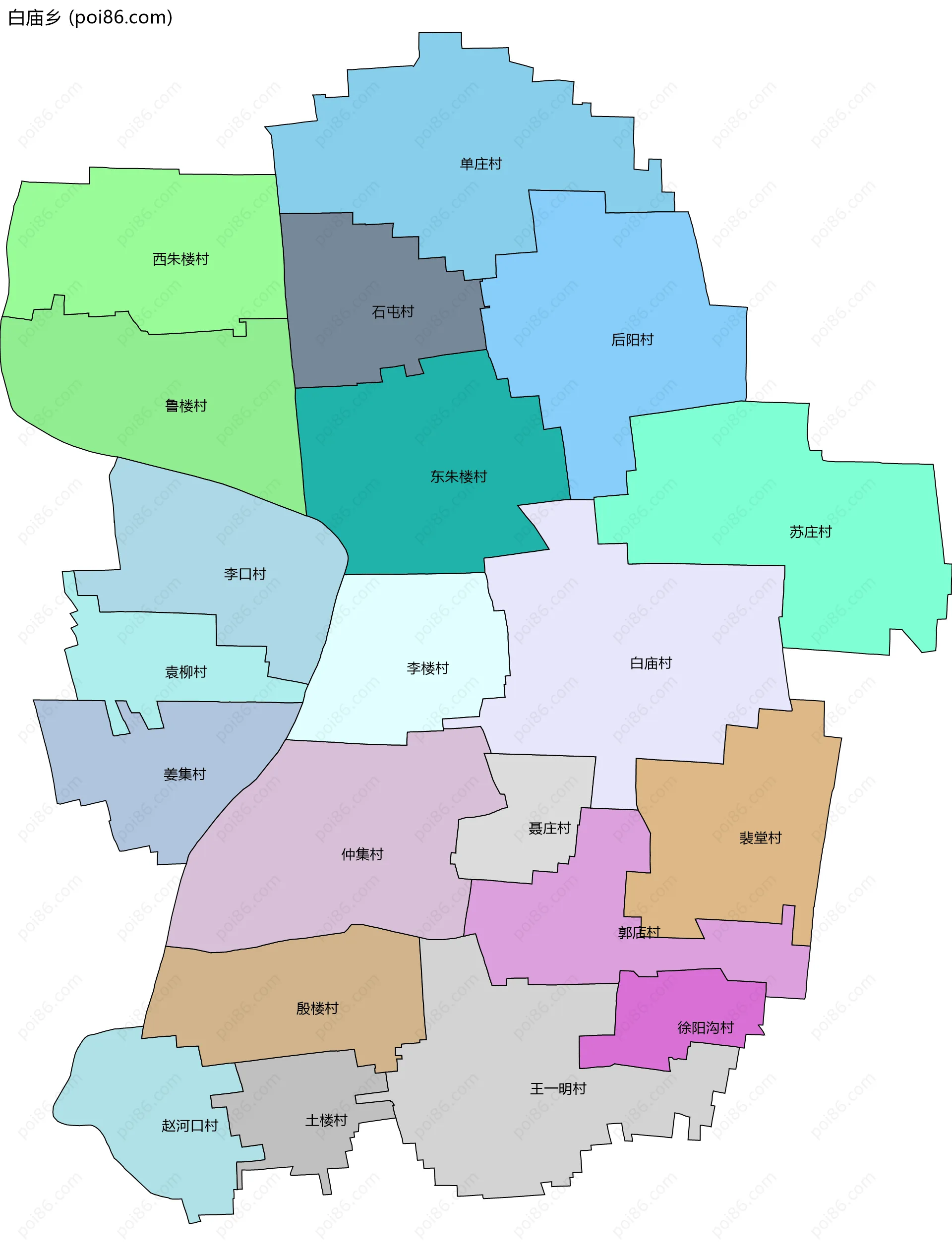 白庙乡边界地图(五级行政区划)