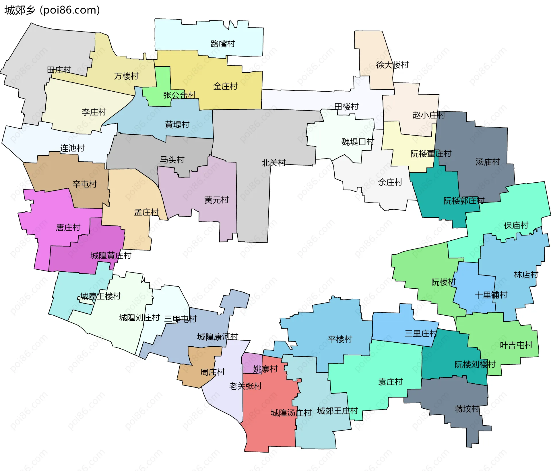城郊乡边界地图(五级行政区划)