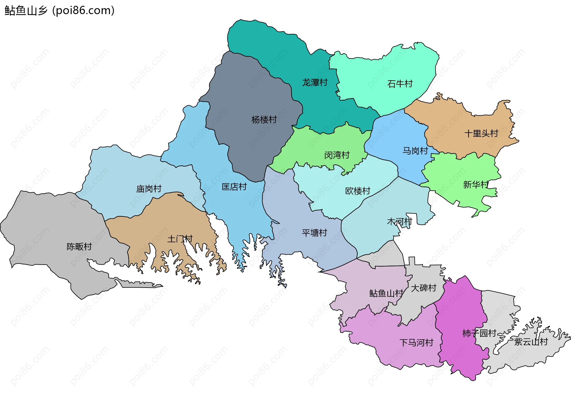 鲇鱼山乡边界地图(五级行政区划)