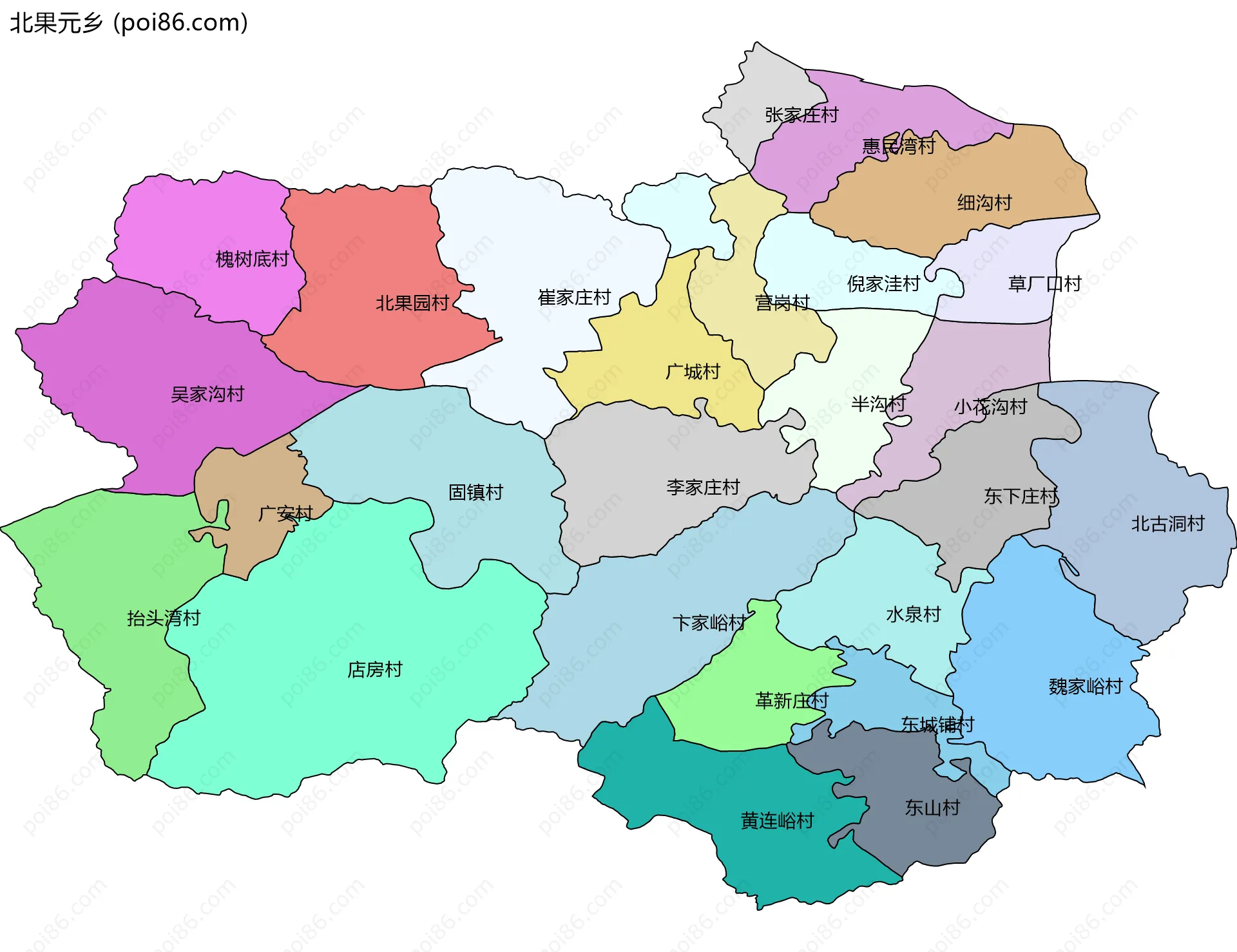 北果元乡边界地图(五级行政区划)