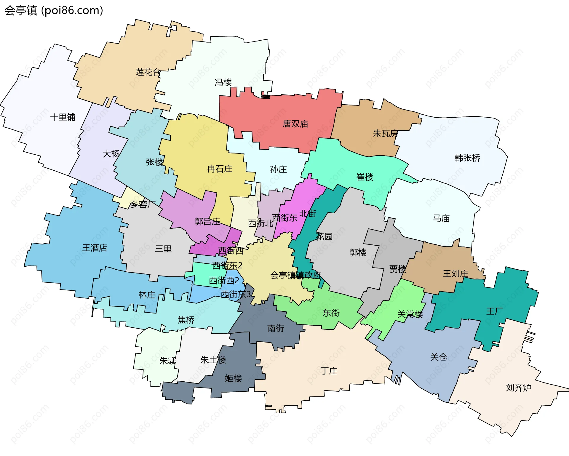 会亭镇边界地图(五级行政区划)