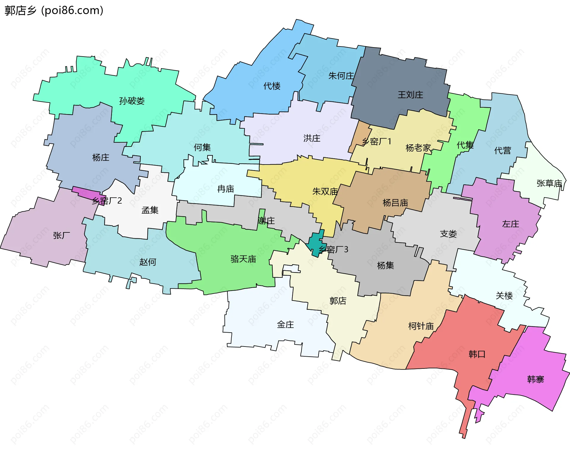 郭店乡边界地图(五级行政区划)