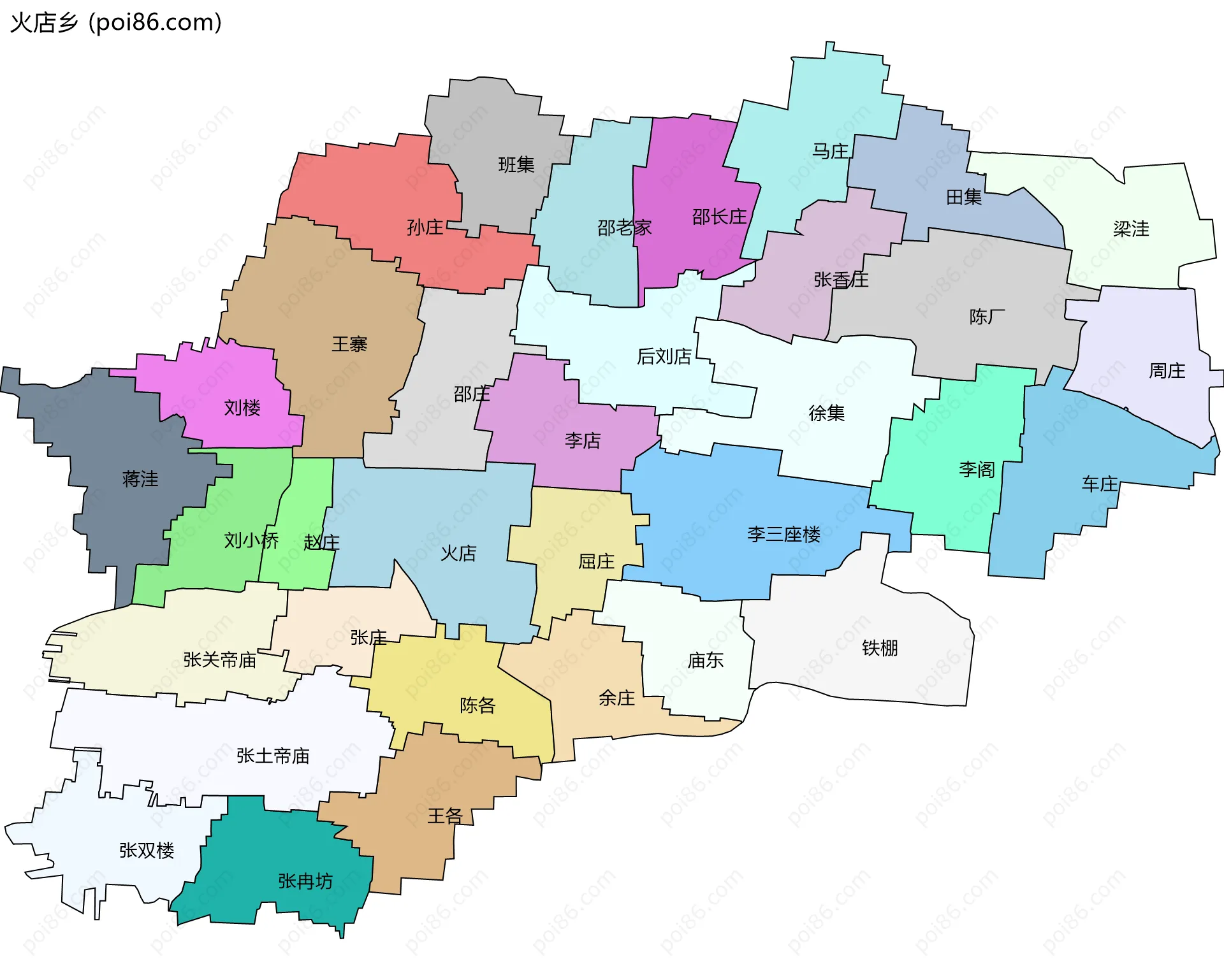 火店乡边界地图(五级行政区划)