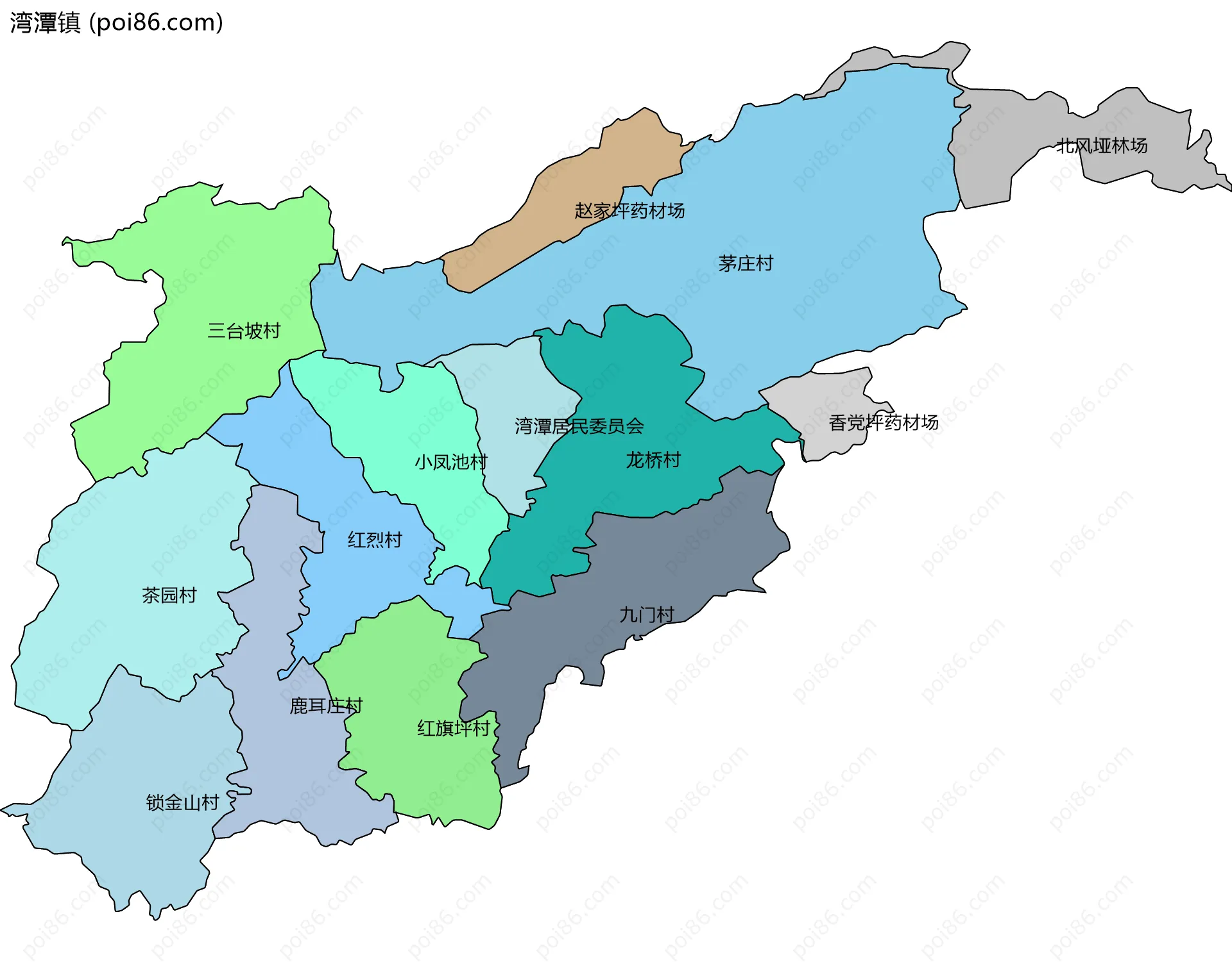 湾潭镇边界地图(五级行政区划)
