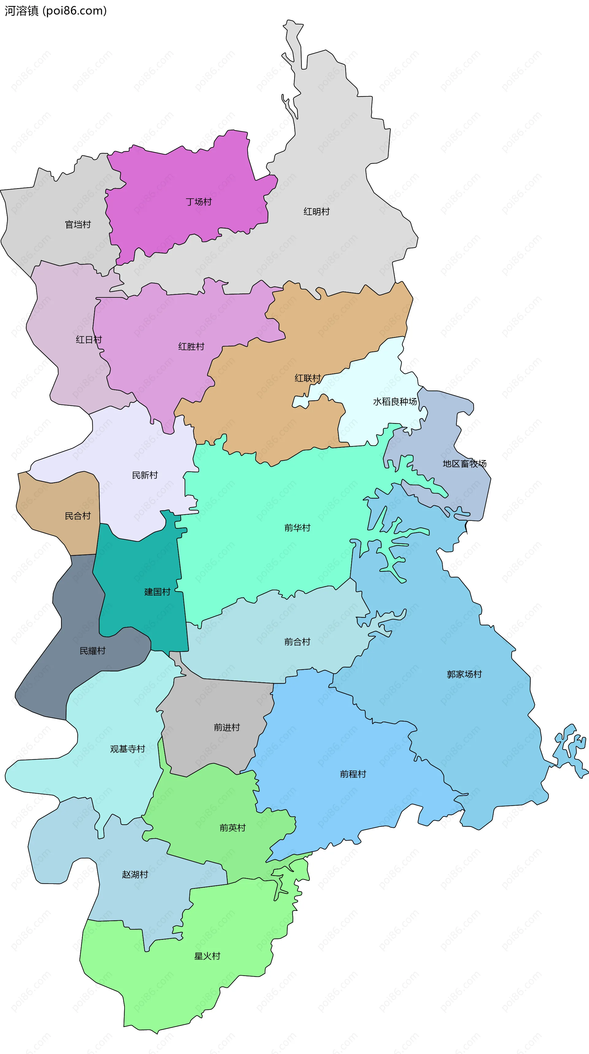 河溶镇边界地图(五级行政区划)