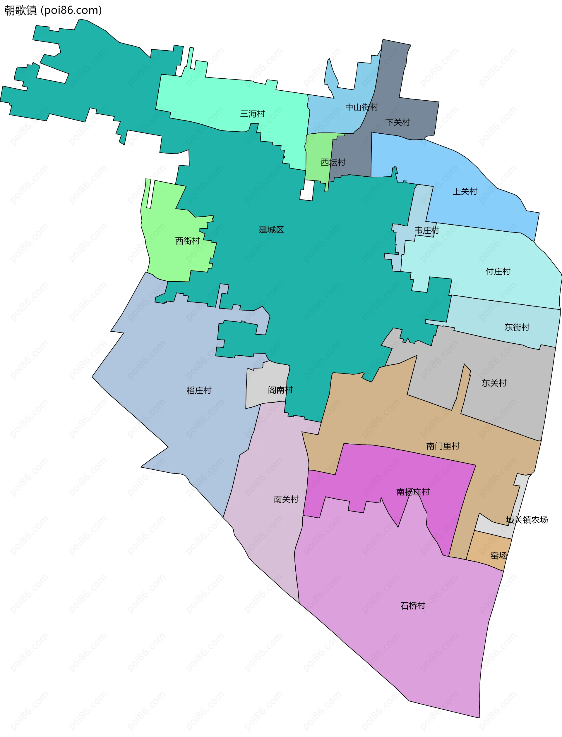 朝歌镇边界地图(五级行政区划)