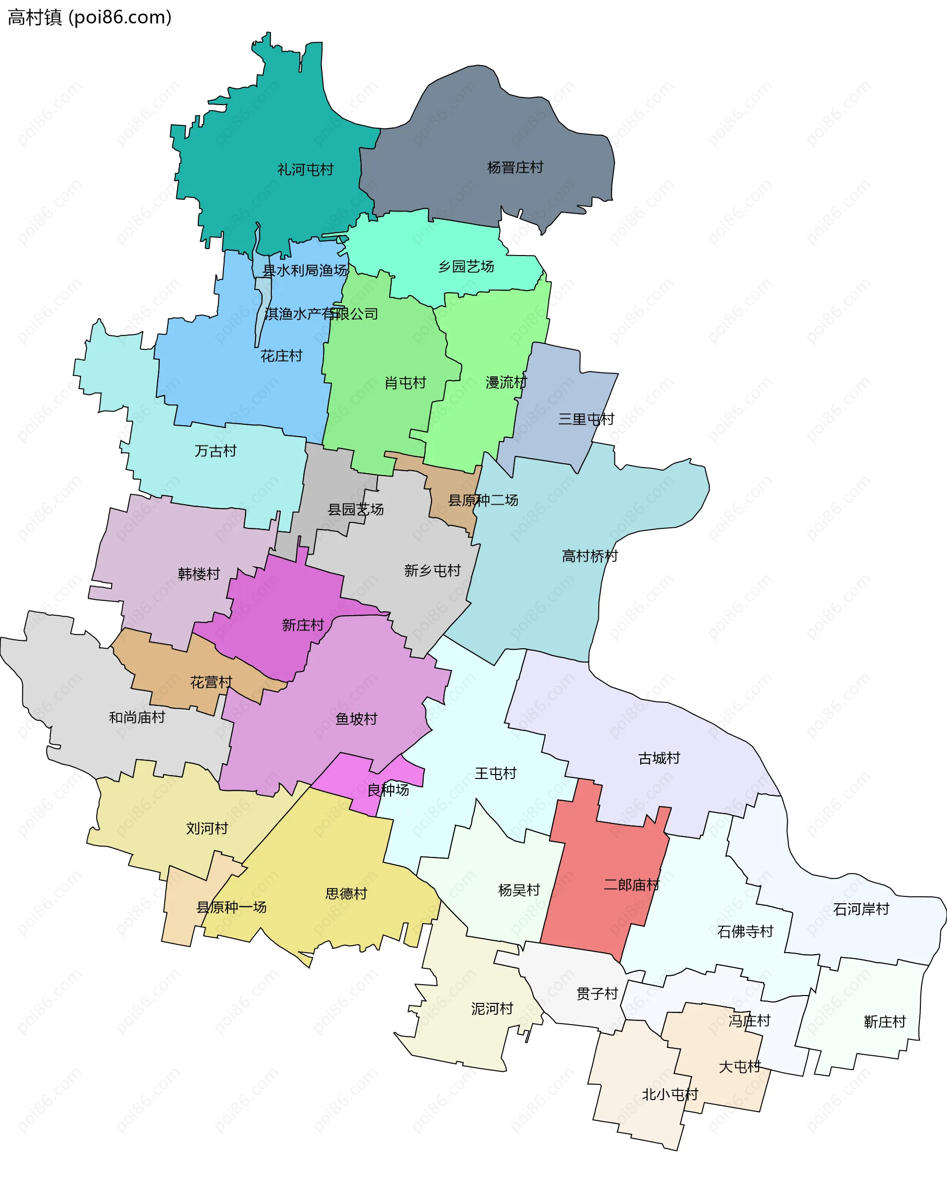 高村镇边界地图(五级行政区划)