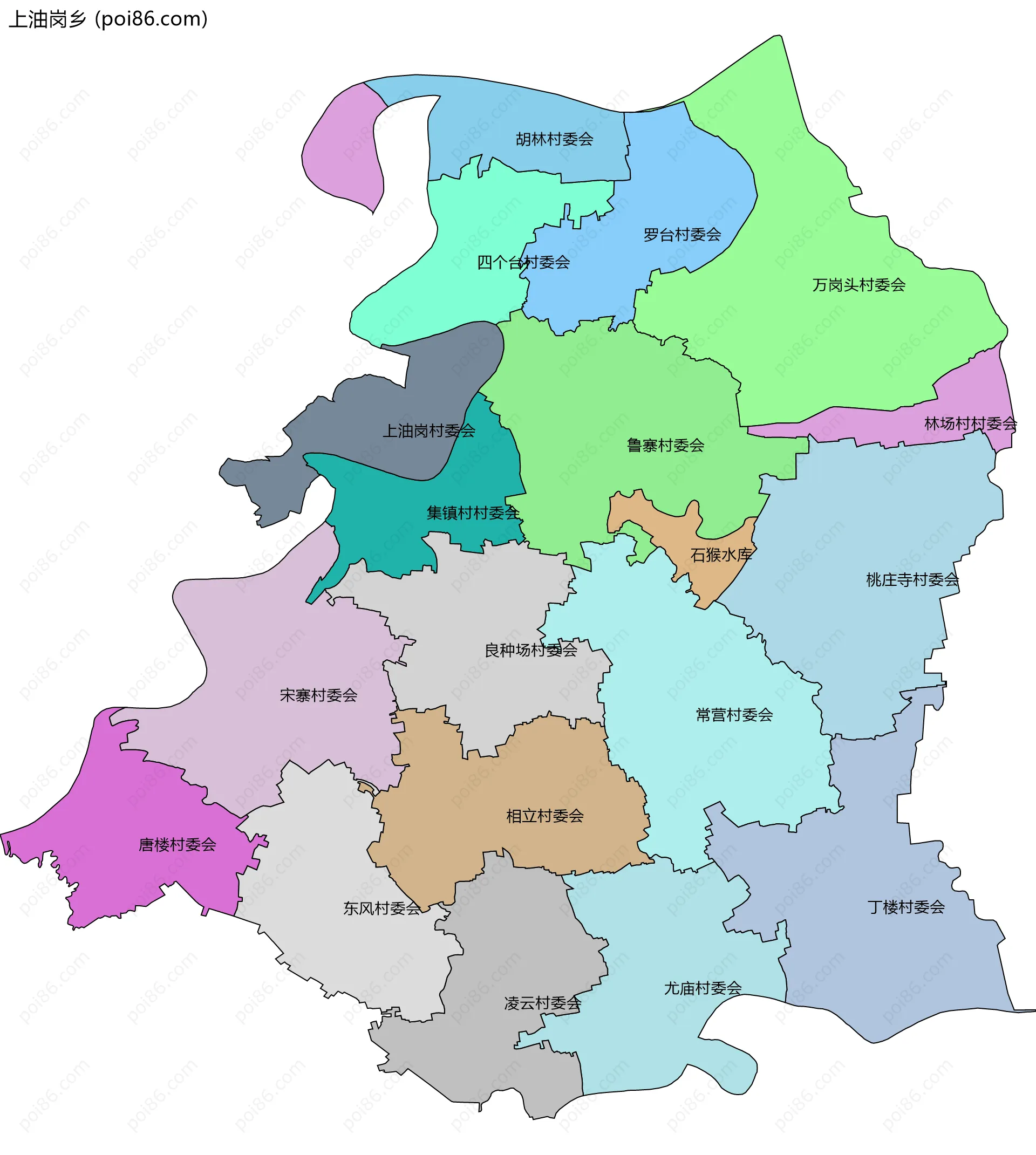 上油岗乡边界地图(五级行政区划)