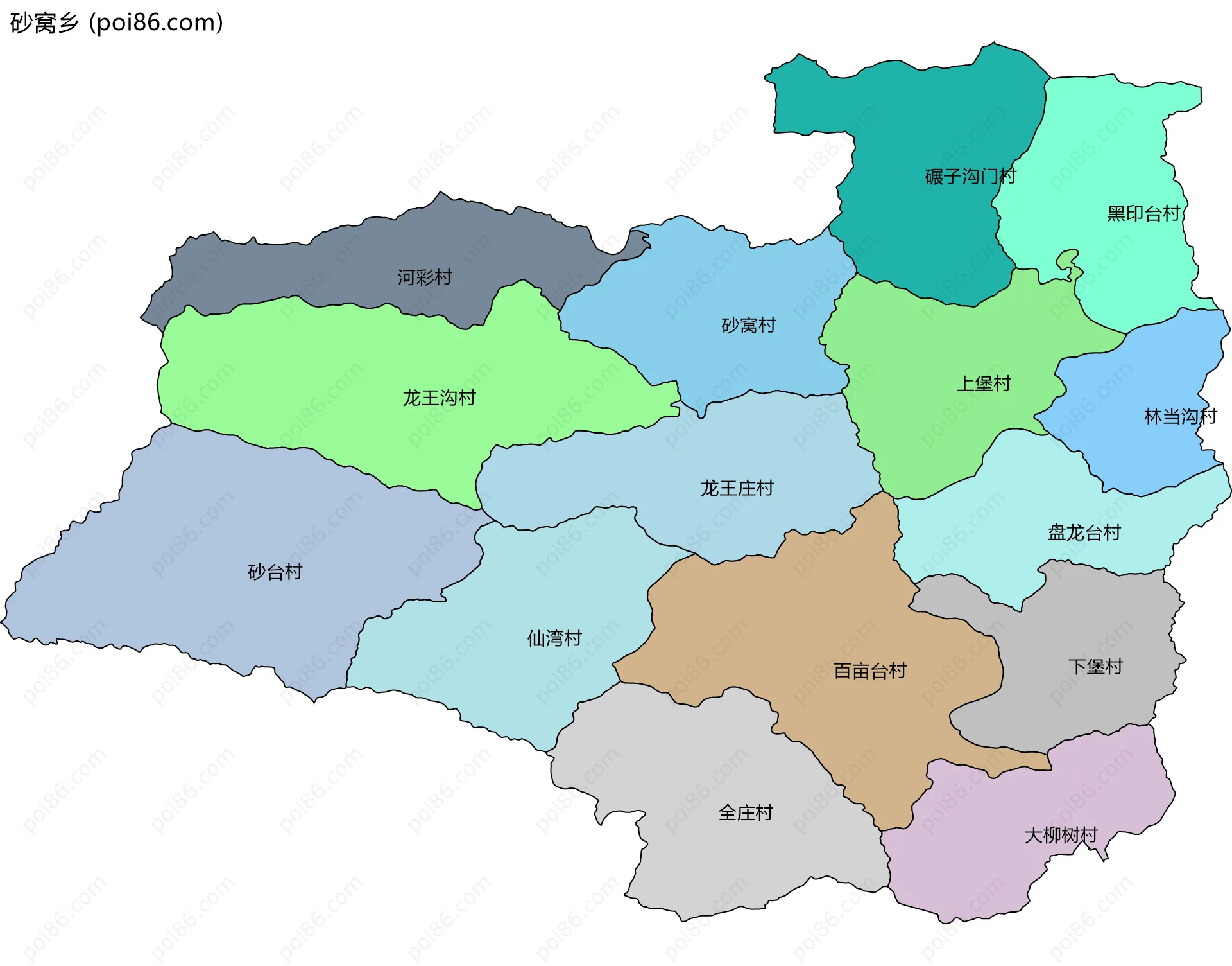 砂窝乡边界地图(五级行政区划)