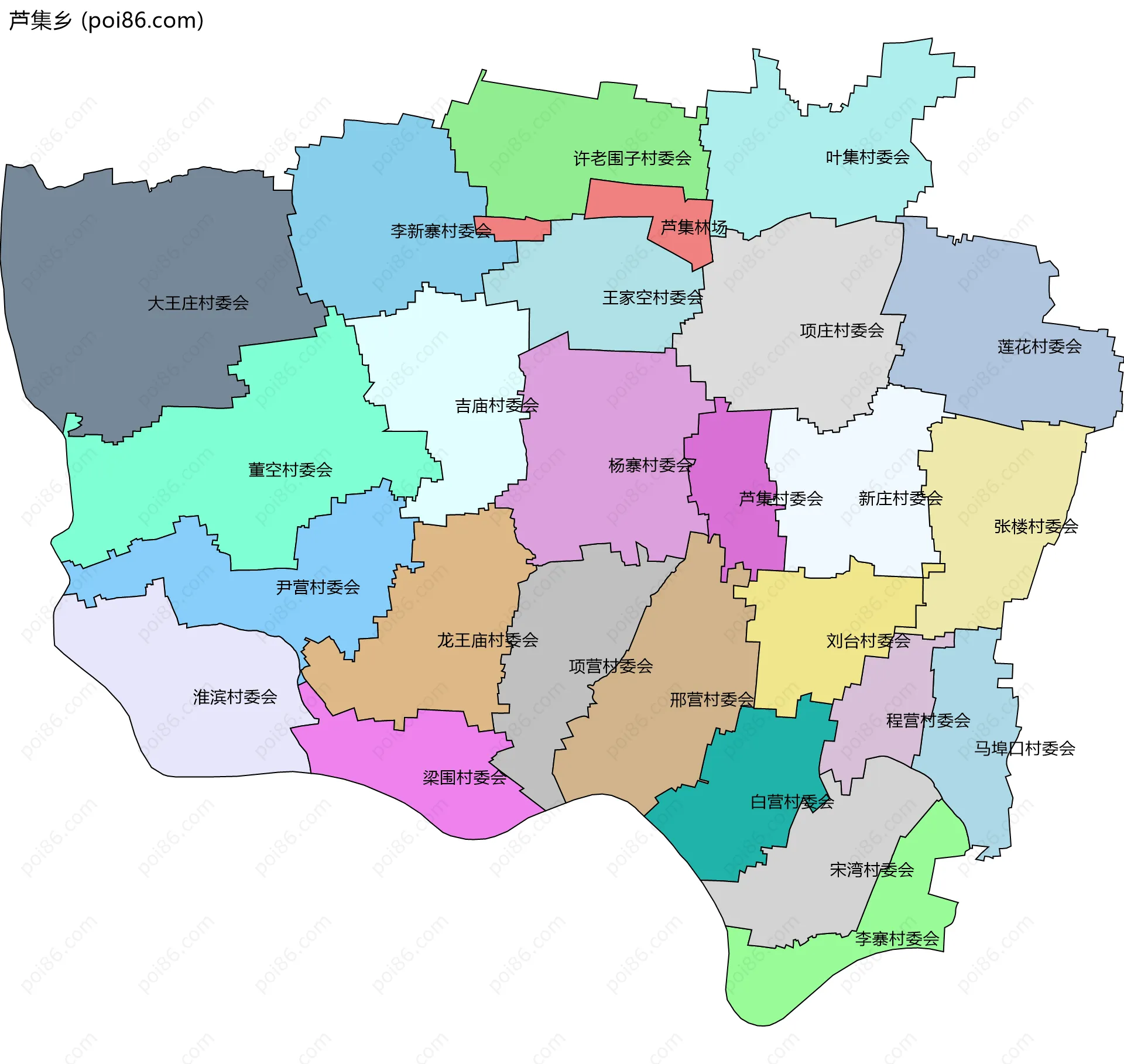 芦集乡边界地图(五级行政区划)