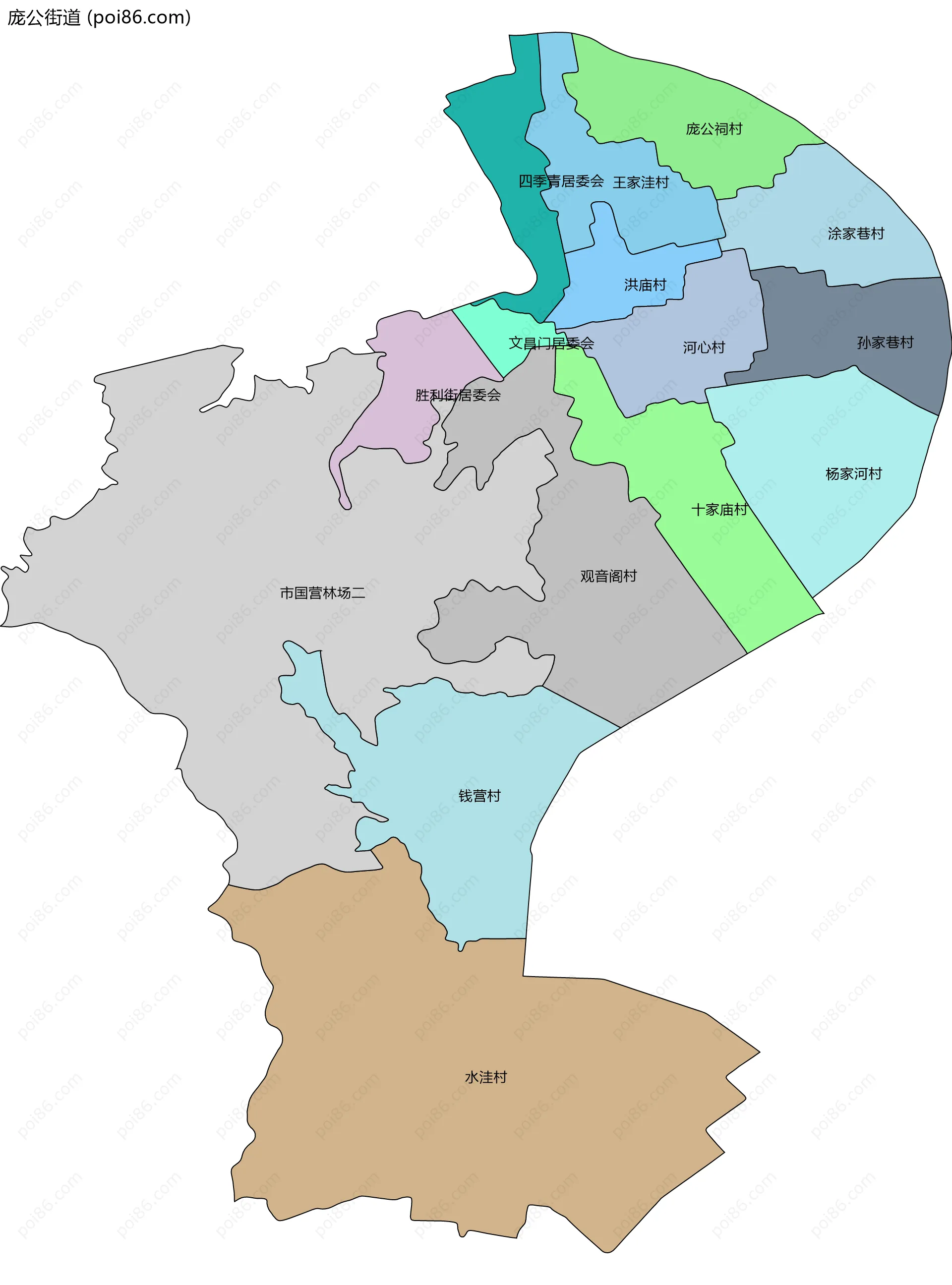 庞公街道边界地图(五级行政区划)