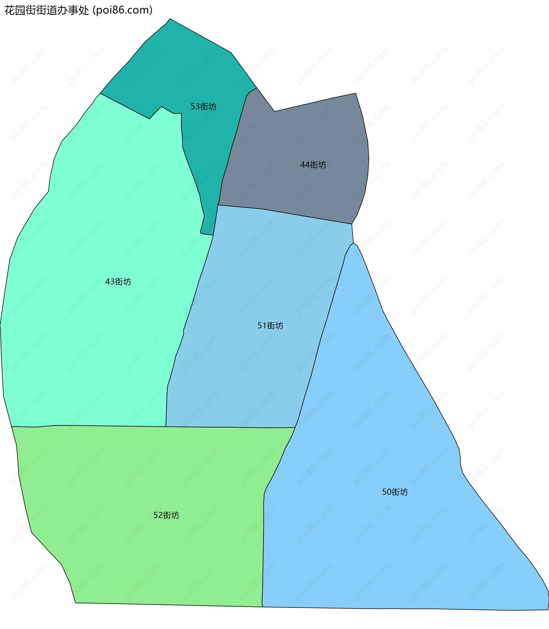 花园街街道办事处边界地图(五级行政区划)