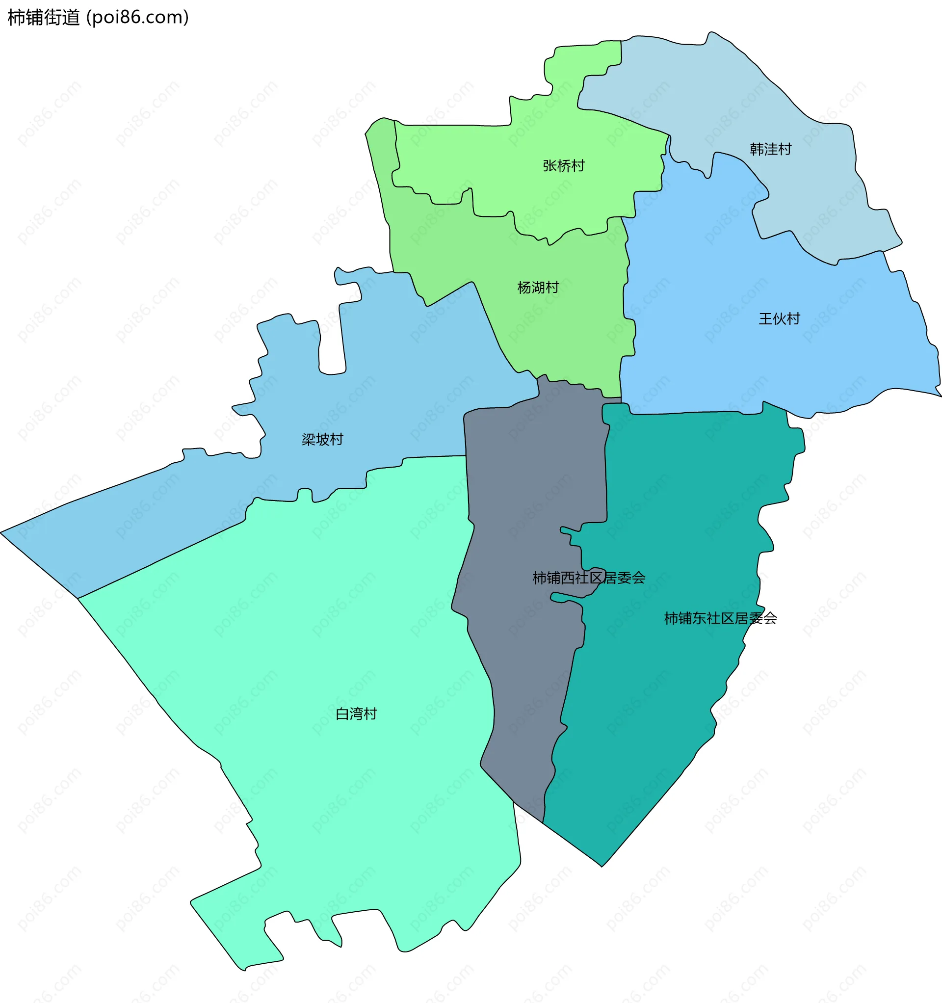 柿铺街道边界地图(五级行政区划)