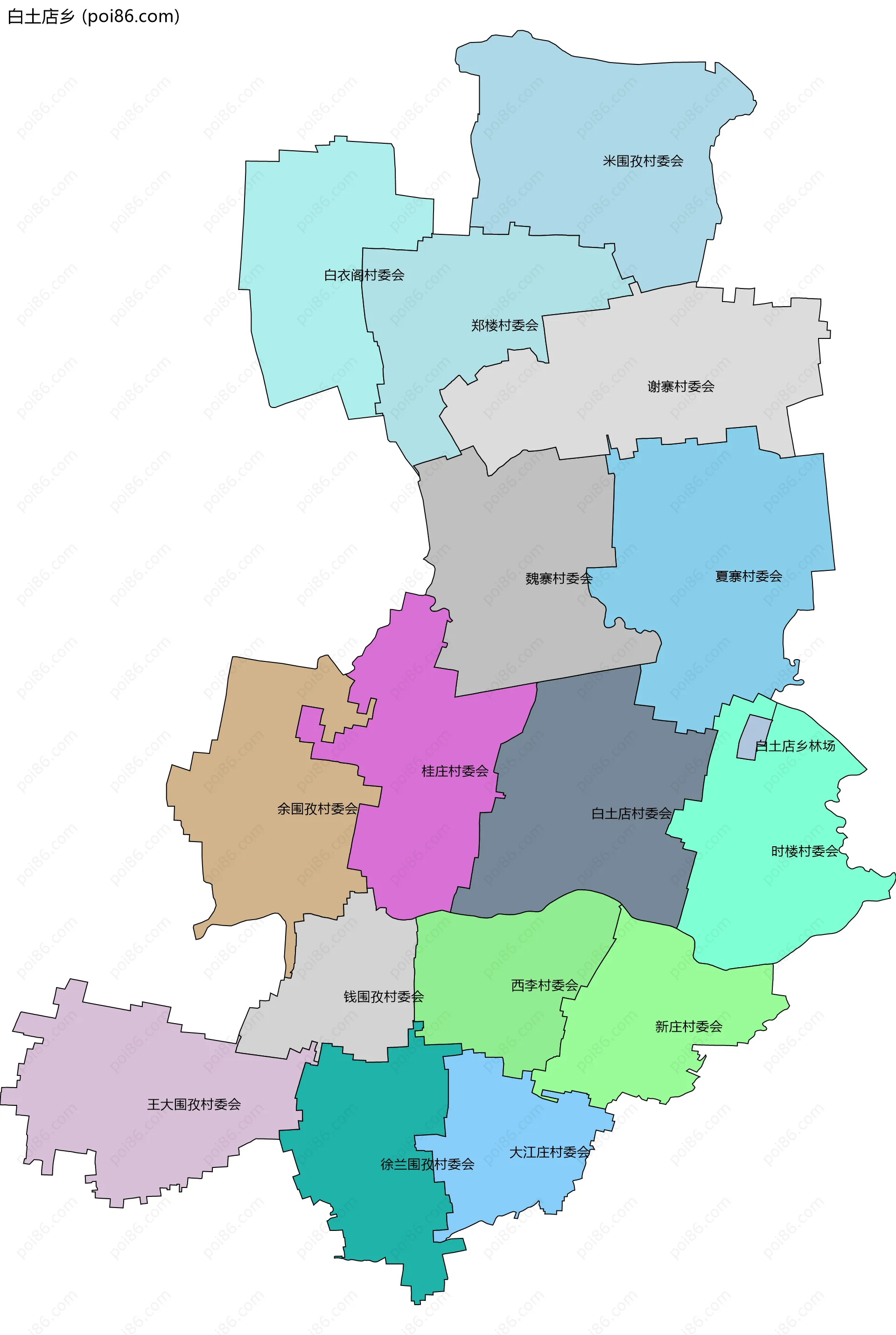 白土店乡边界地图(五级行政区划)