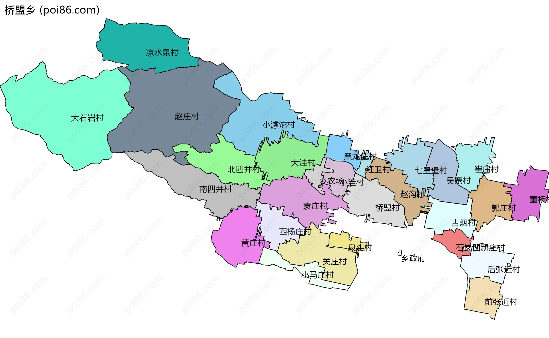 桥盟乡边界地图(五级行政区划)