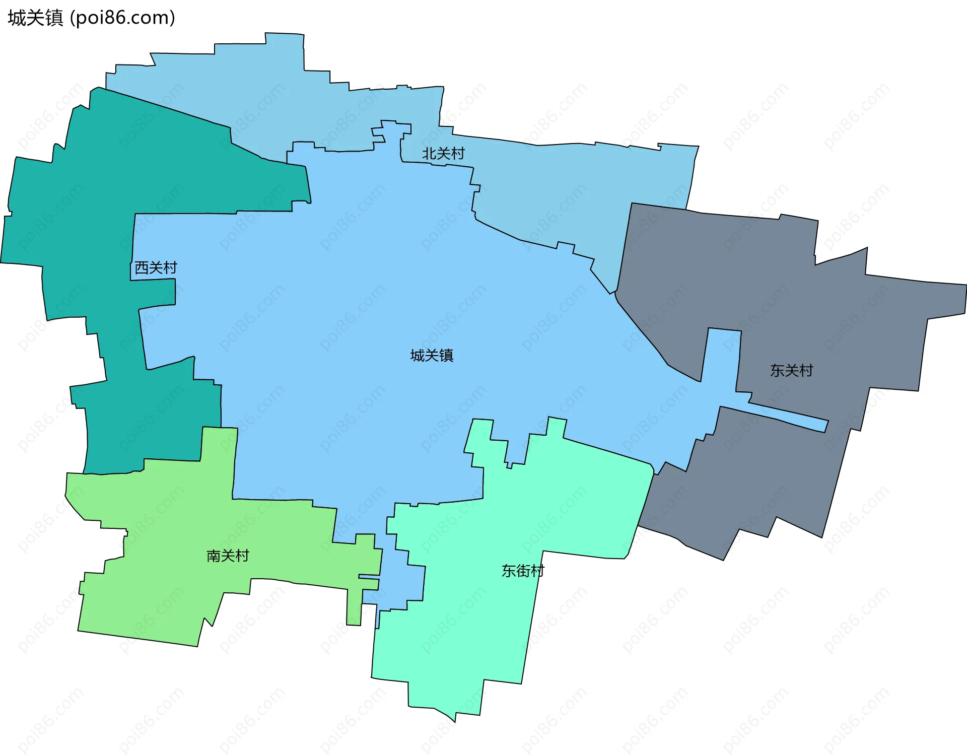 城关镇边界地图(五级行政区划)