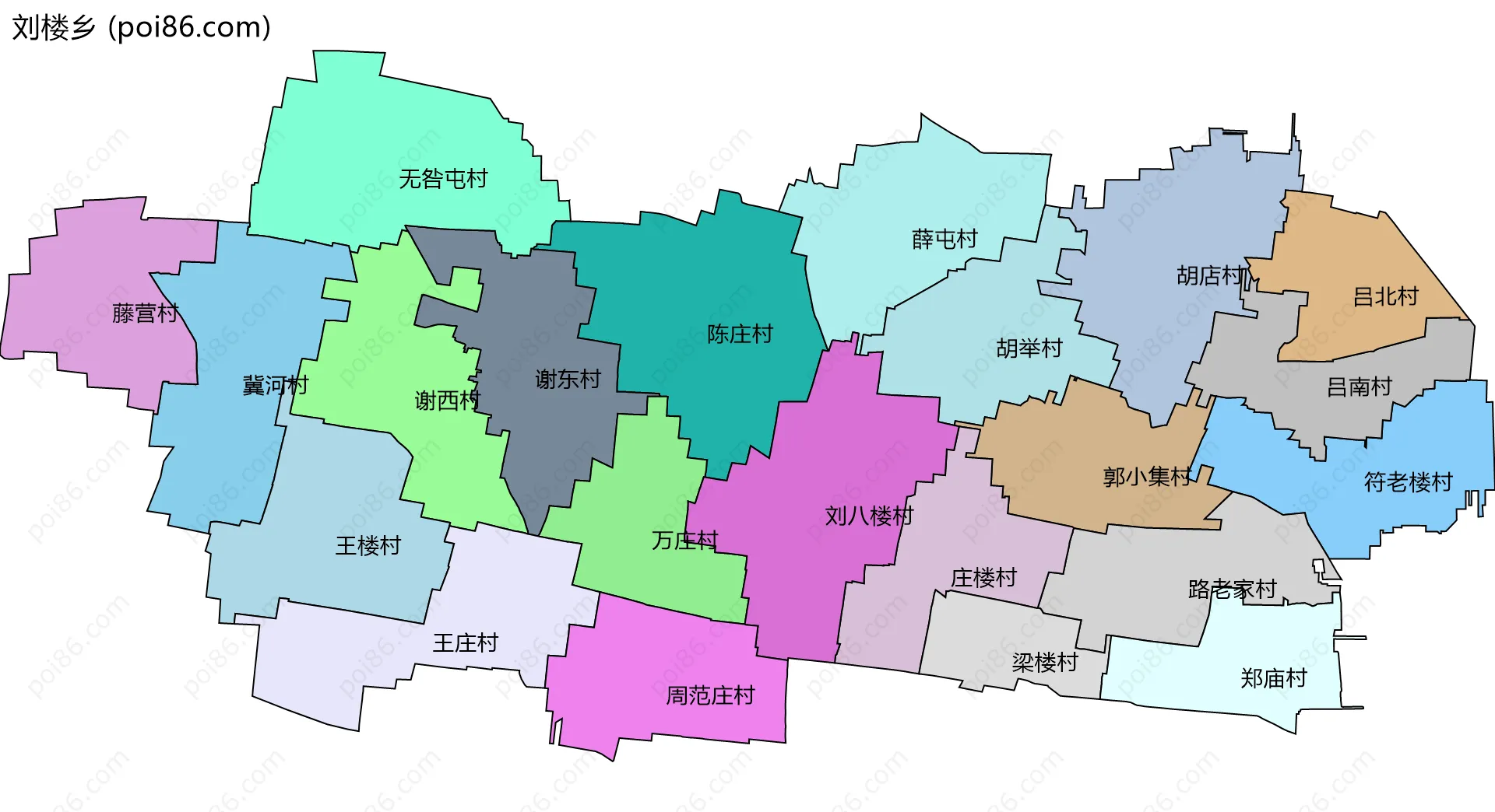 刘楼乡边界地图(五级行政区划)
