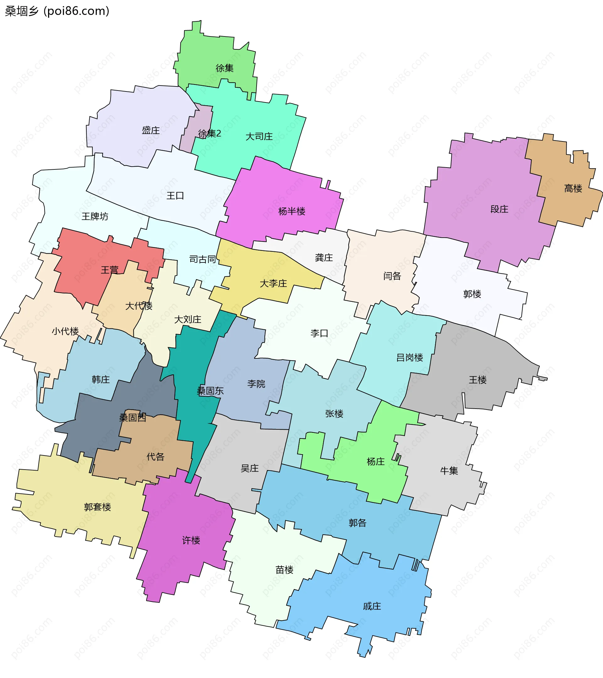 桑堌乡边界地图(五级行政区划)