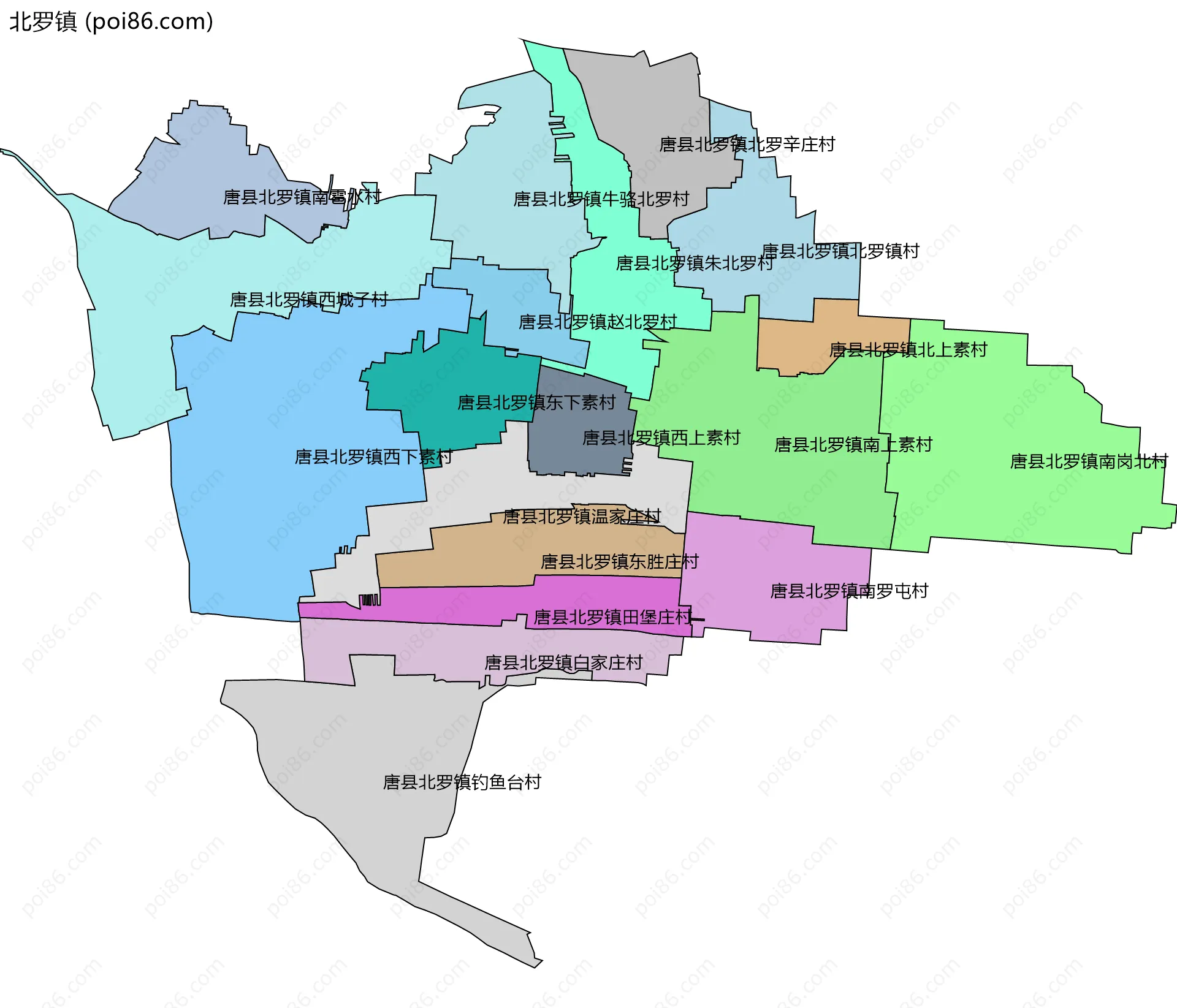 北罗镇边界地图(五级行政区划)