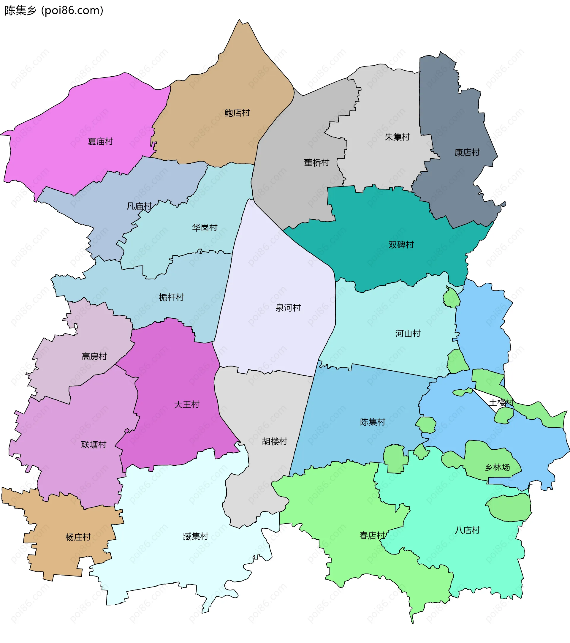 陈集乡边界地图(五级行政区划)