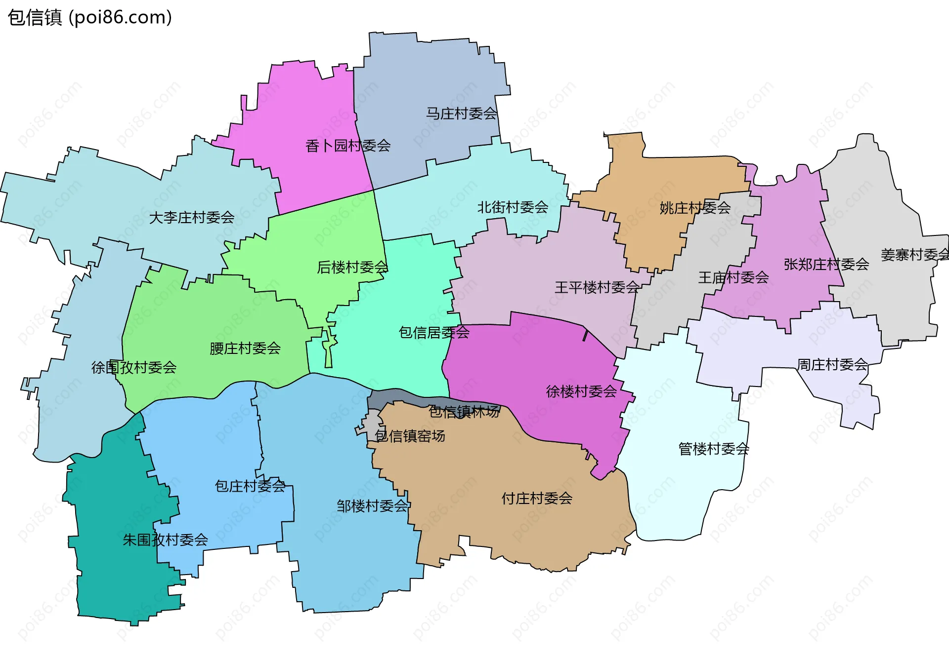 包信镇边界地图(五级行政区划)