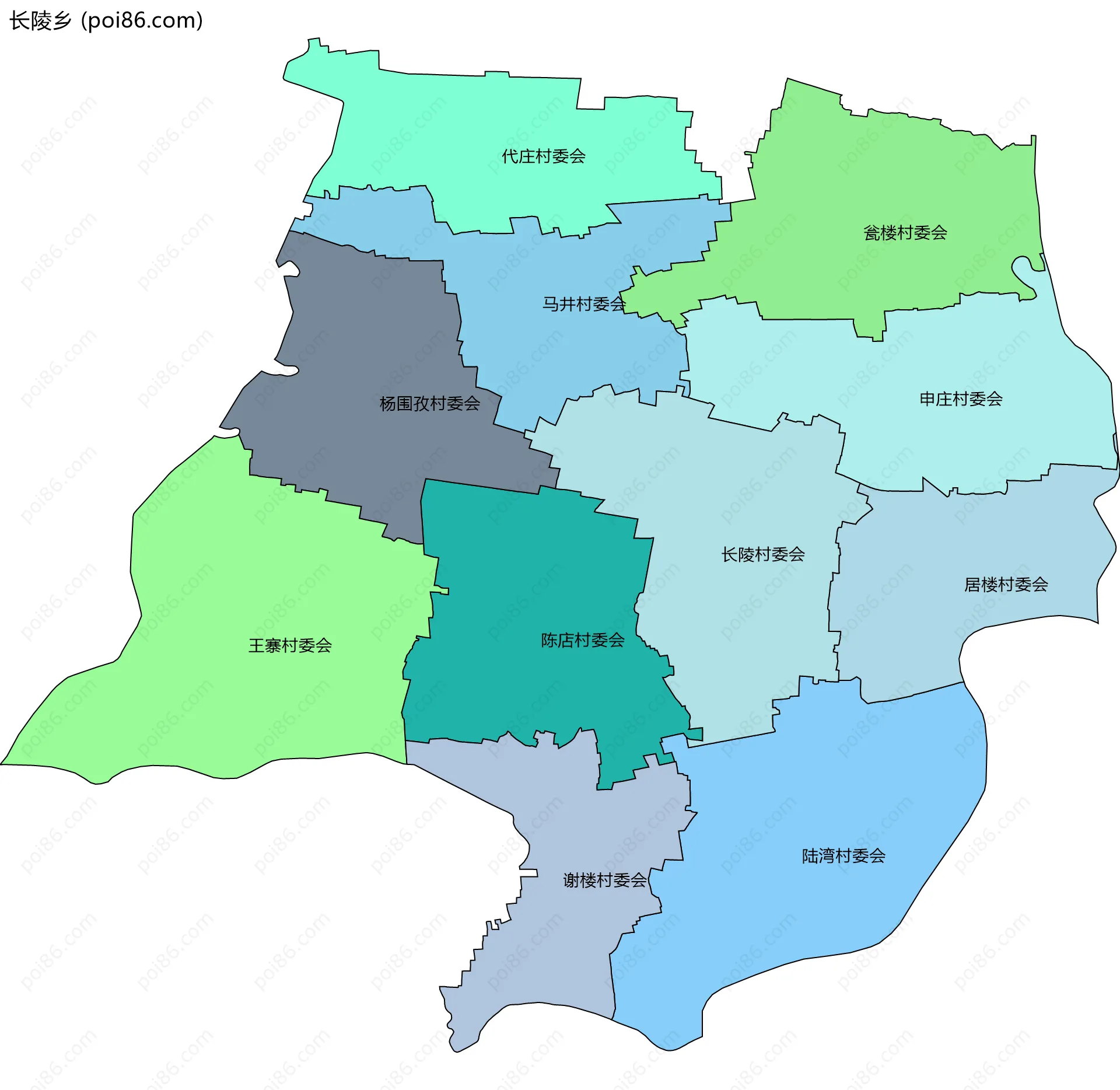 长陵乡边界地图(五级行政区划)