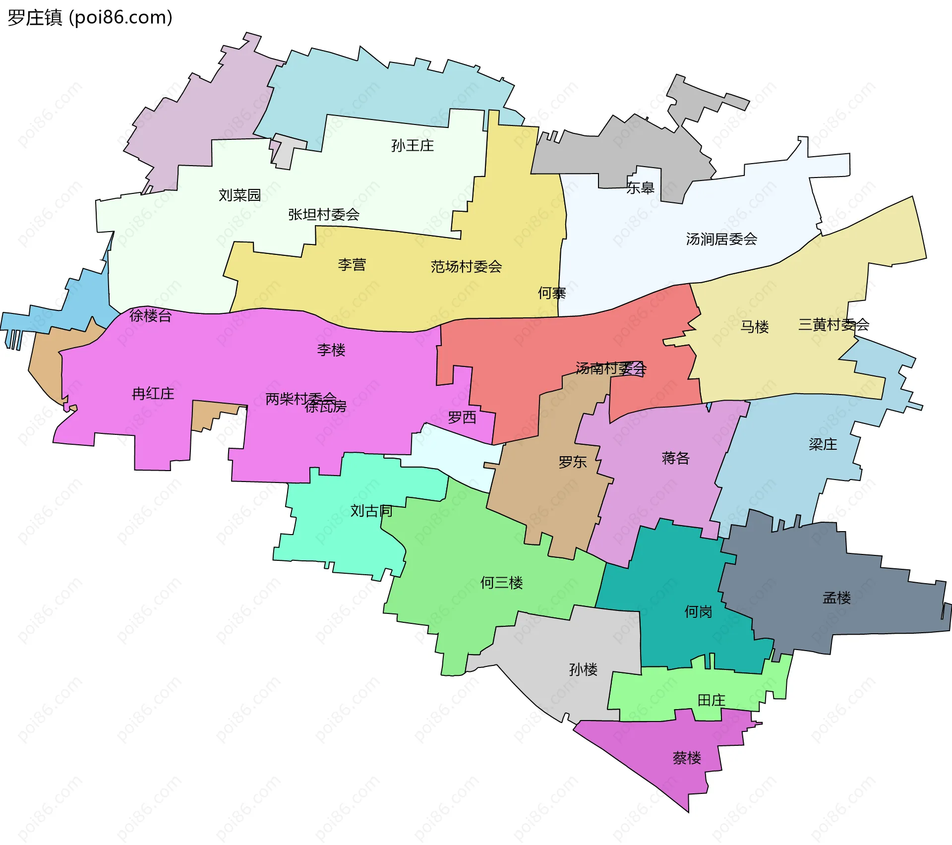 罗庄镇边界地图(五级行政区划)