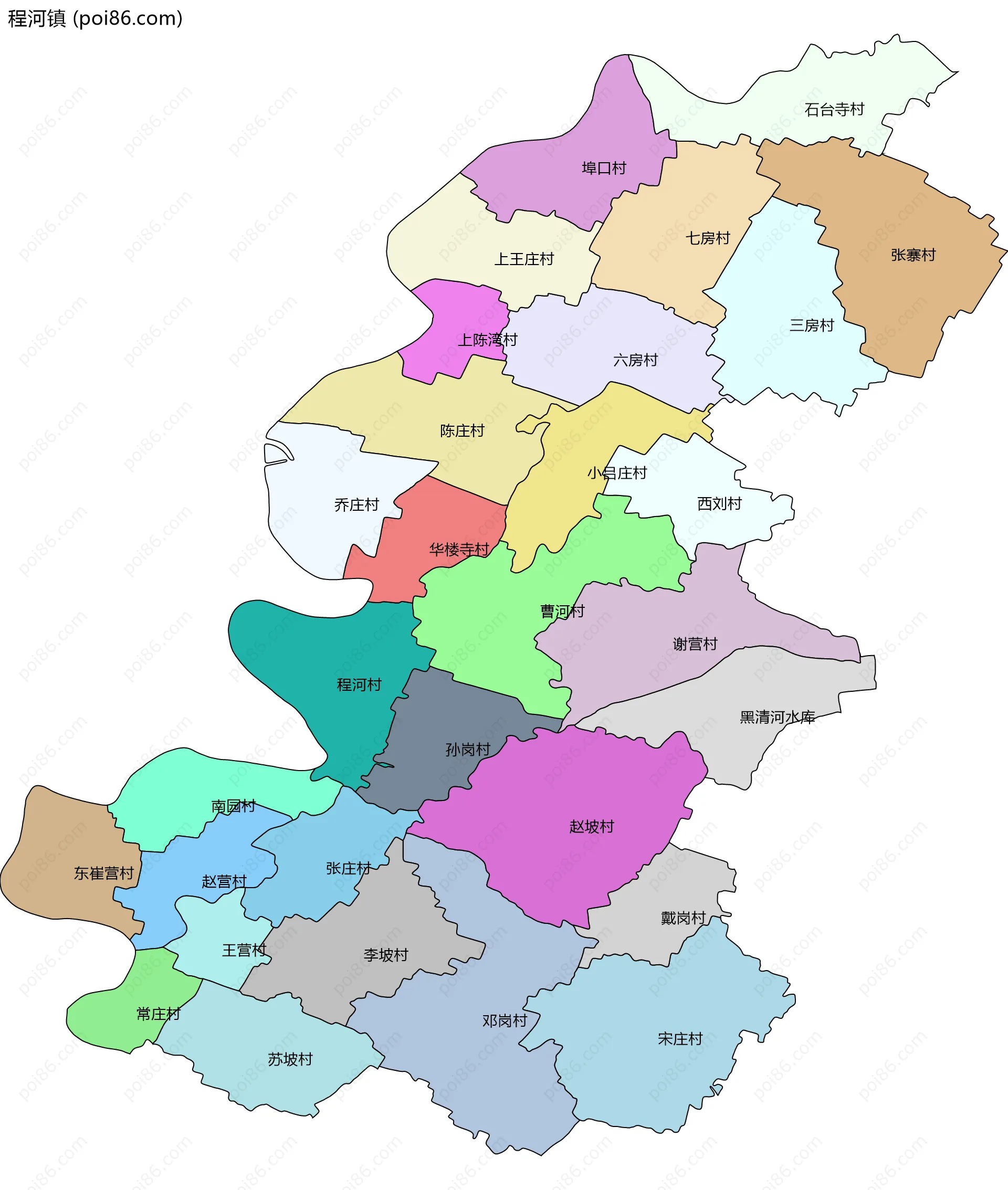 程河镇边界地图(五级行政区划)