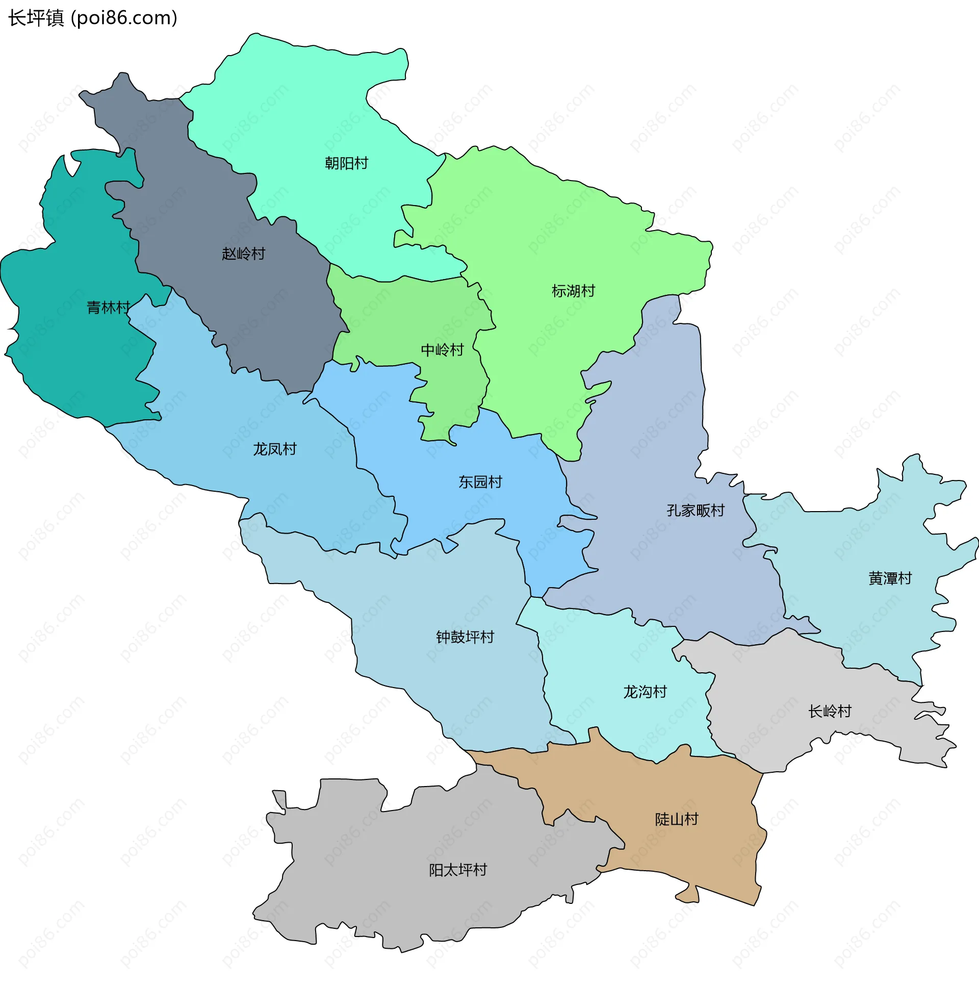 长坪镇边界地图(五级行政区划)