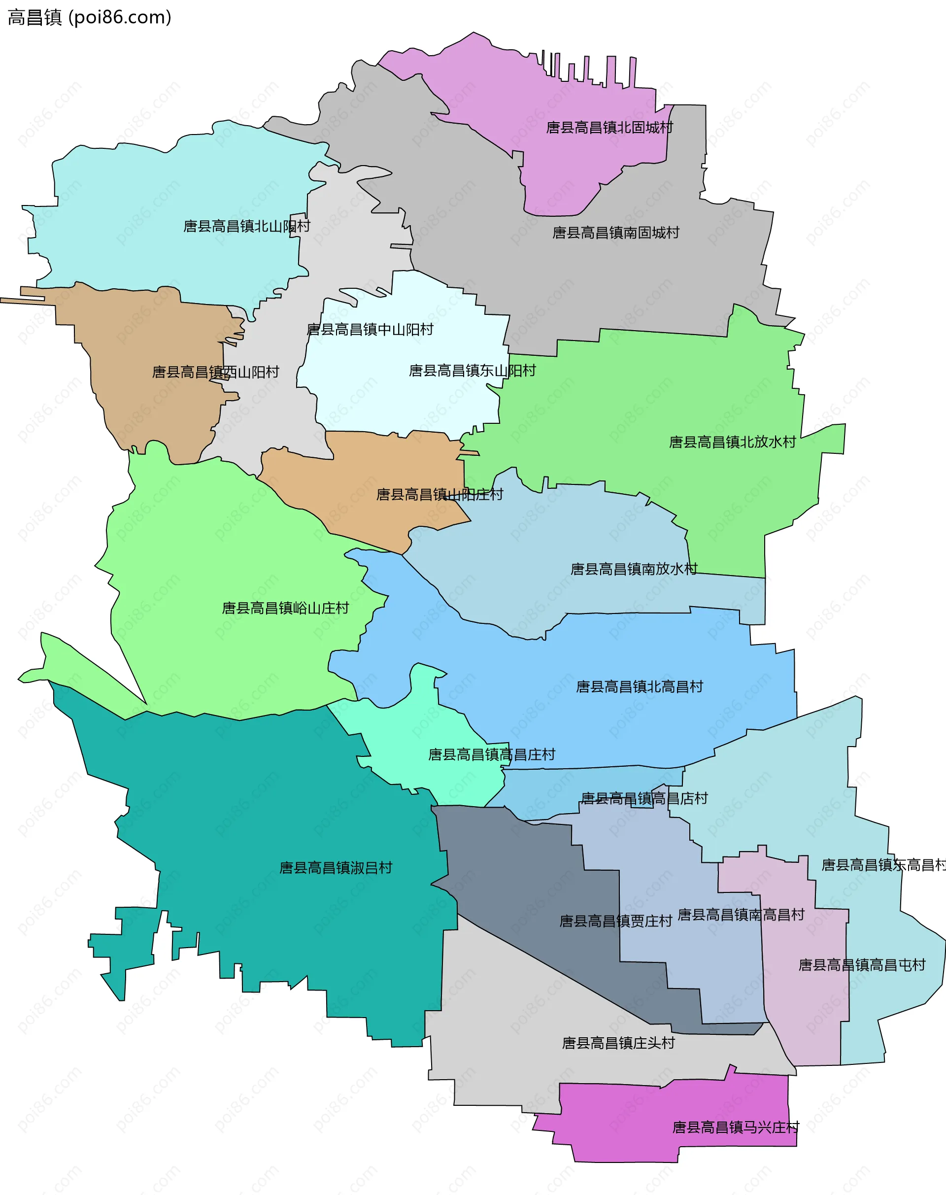 高昌镇边界地图(五级行政区划)