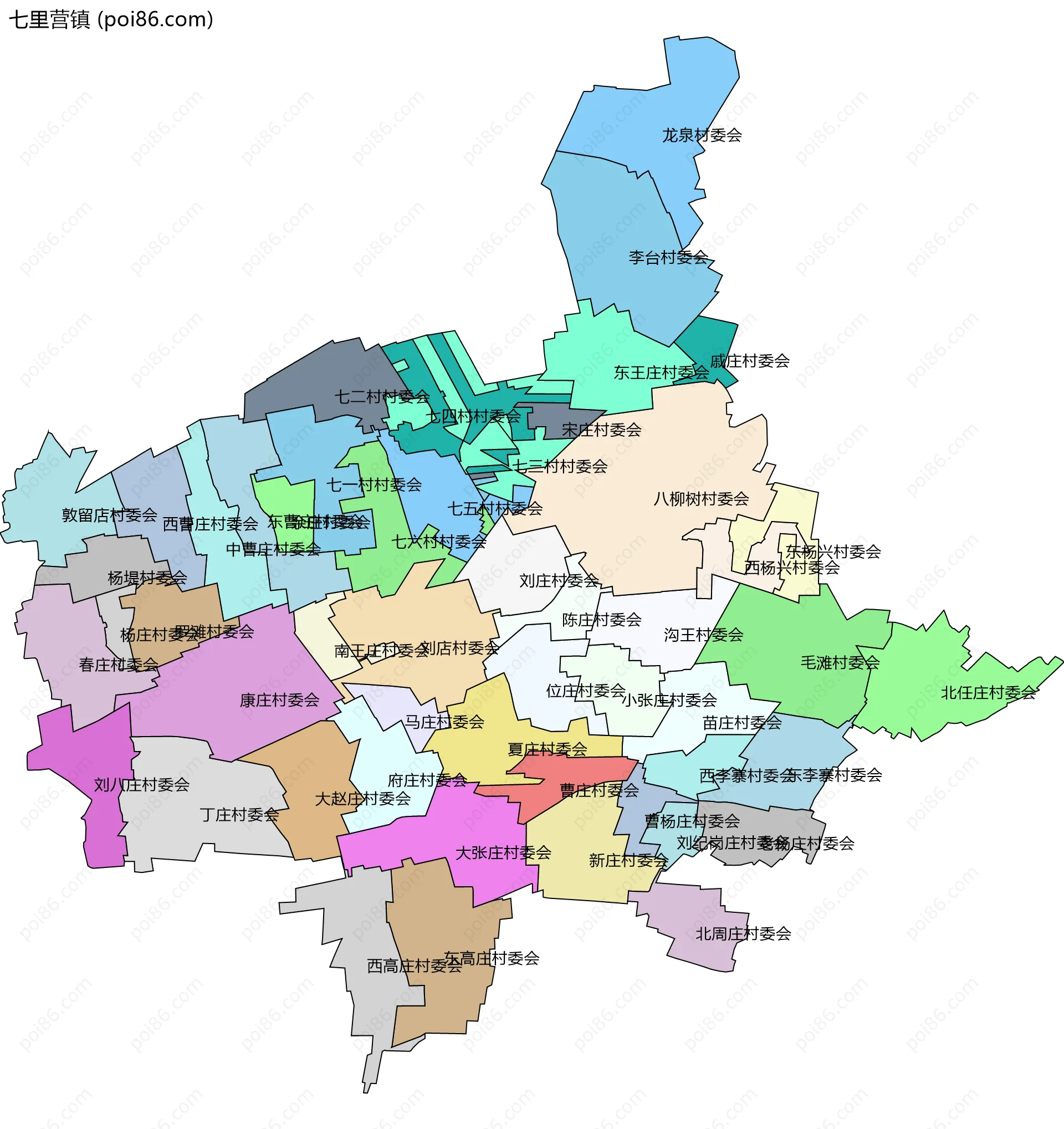 七里营镇边界地图(五级行政区划)