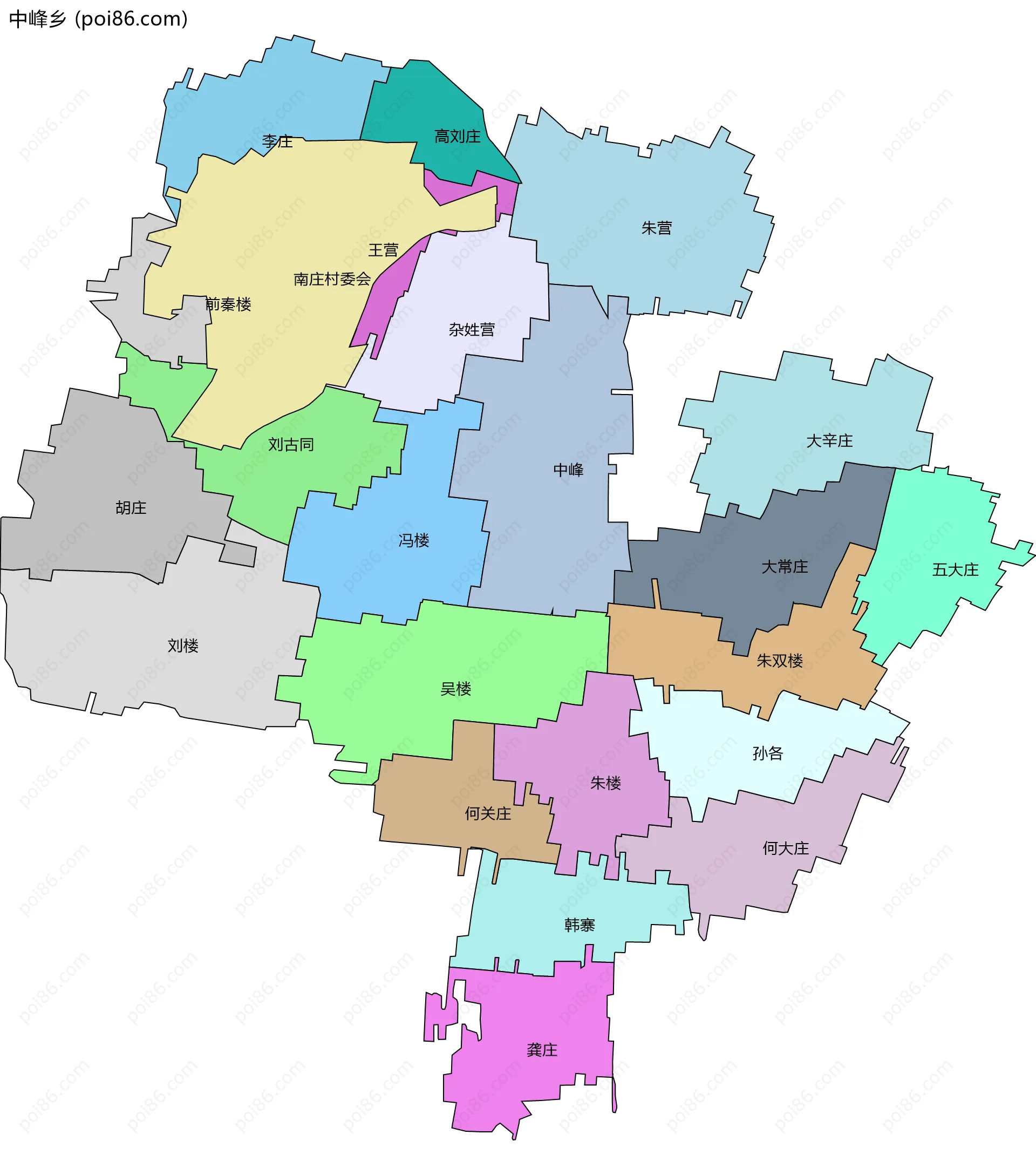 中峰乡边界地图(五级行政区划)