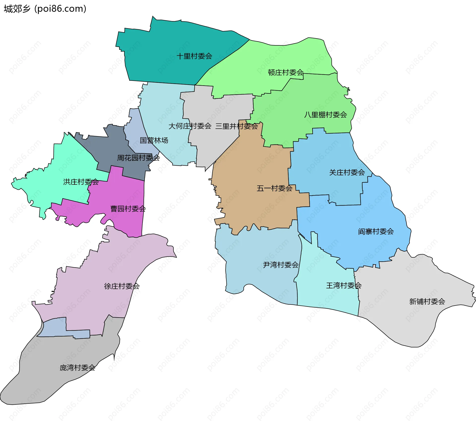 城郊乡边界地图(五级行政区划)