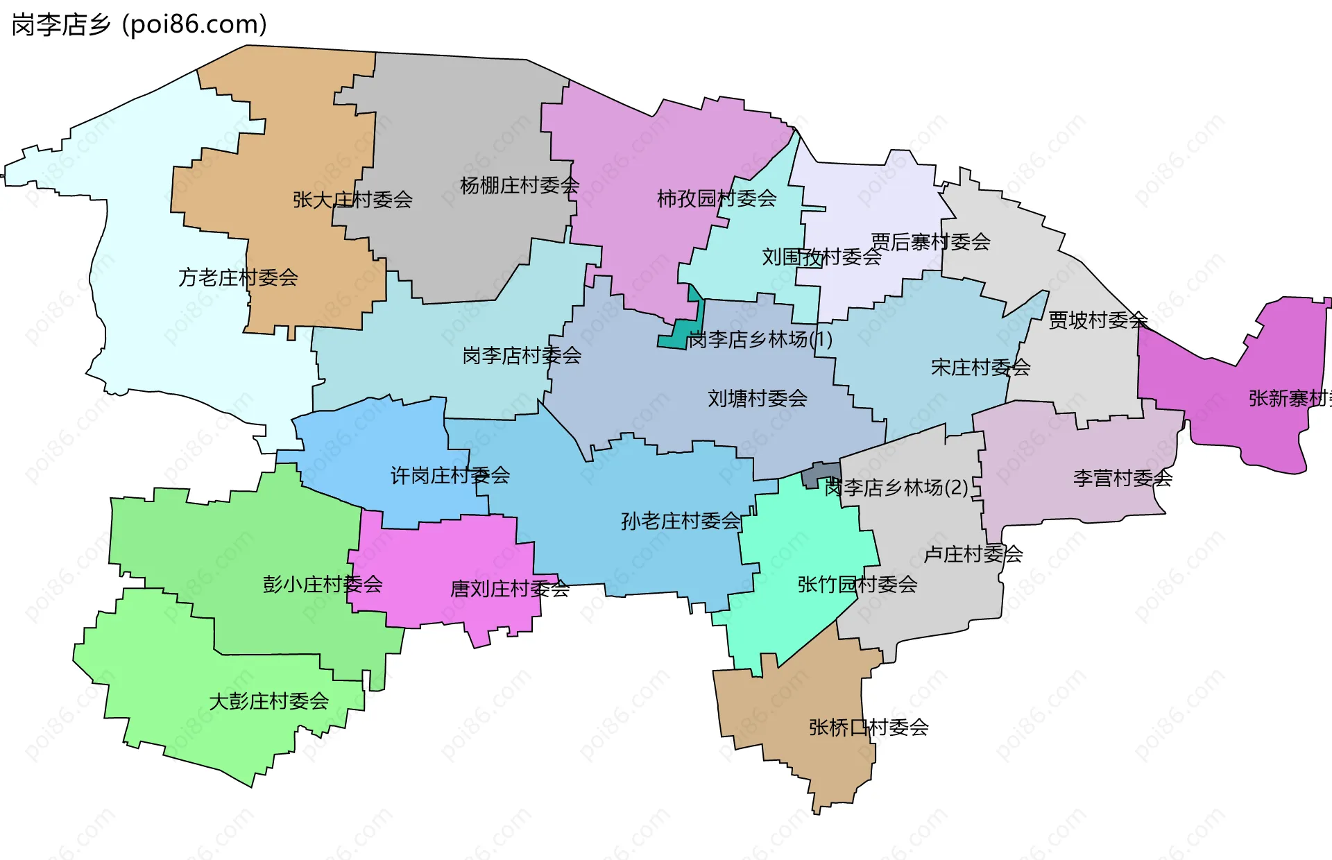 岗李店乡边界地图(五级行政区划)