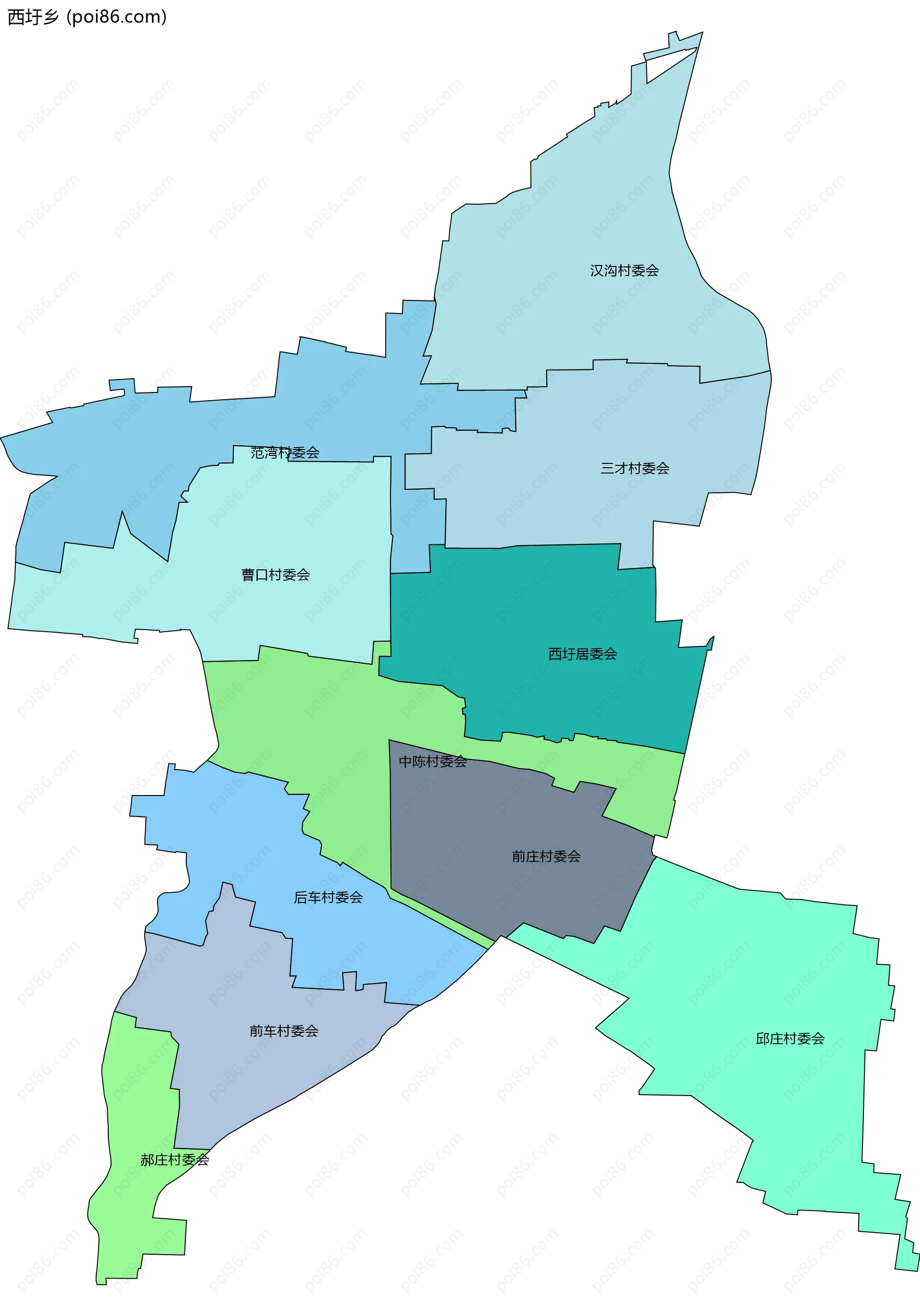 西圩乡边界地图(五级行政区划)