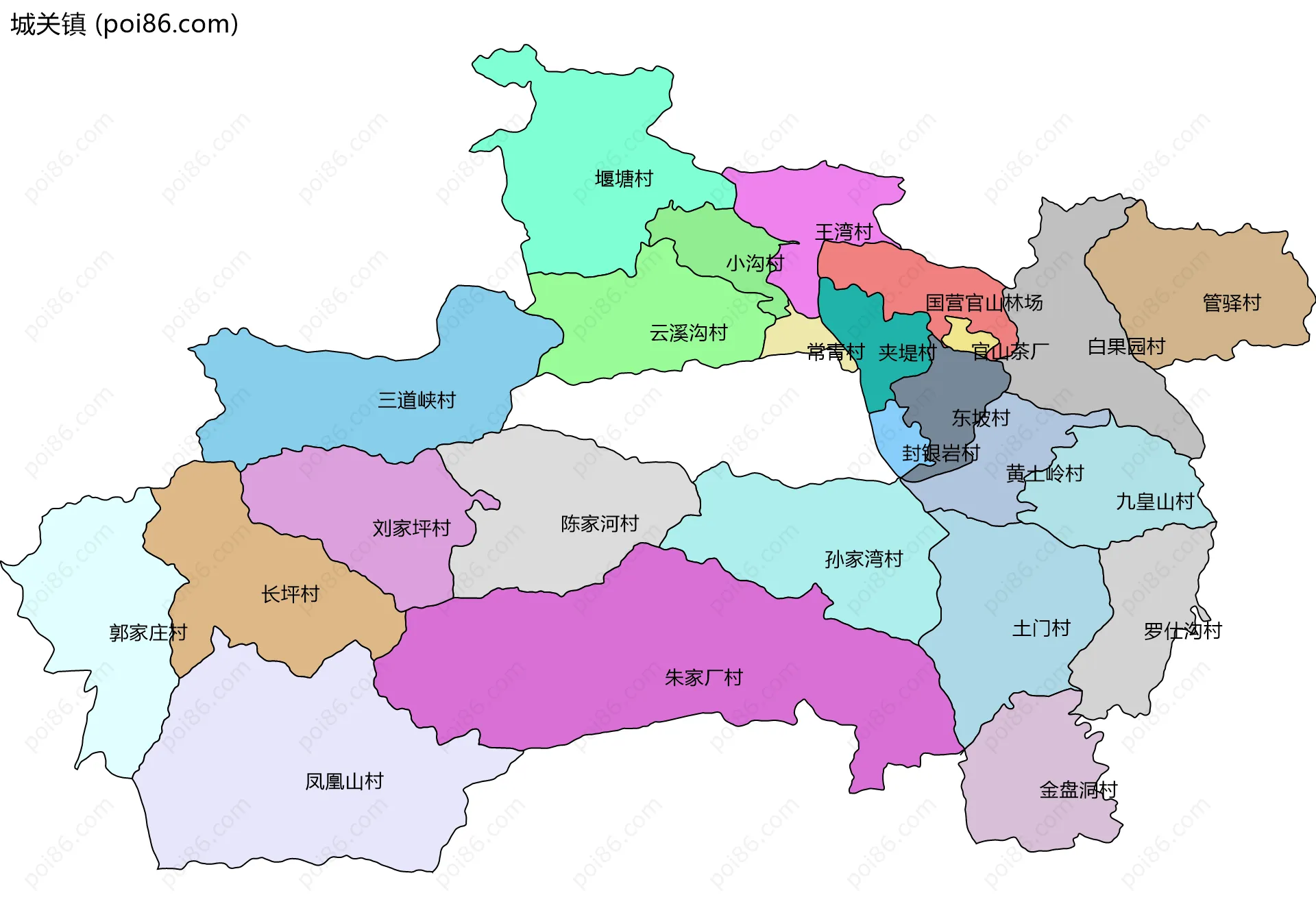 城关镇边界地图(五级行政区划)