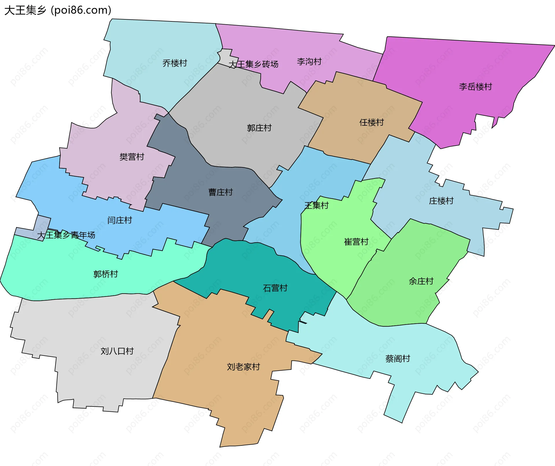 大王集乡边界地图(五级行政区划)