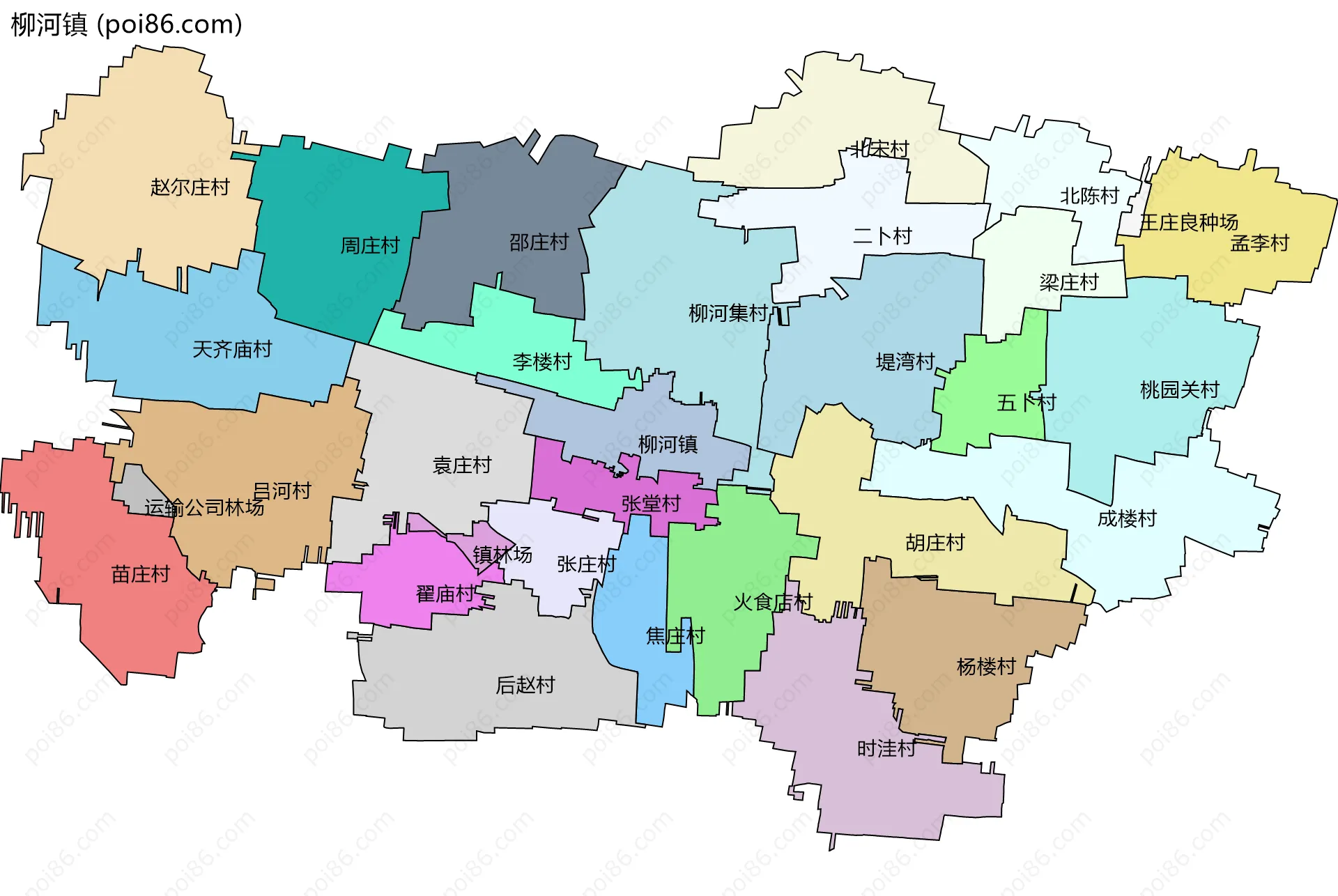 柳河镇边界地图(五级行政区划)