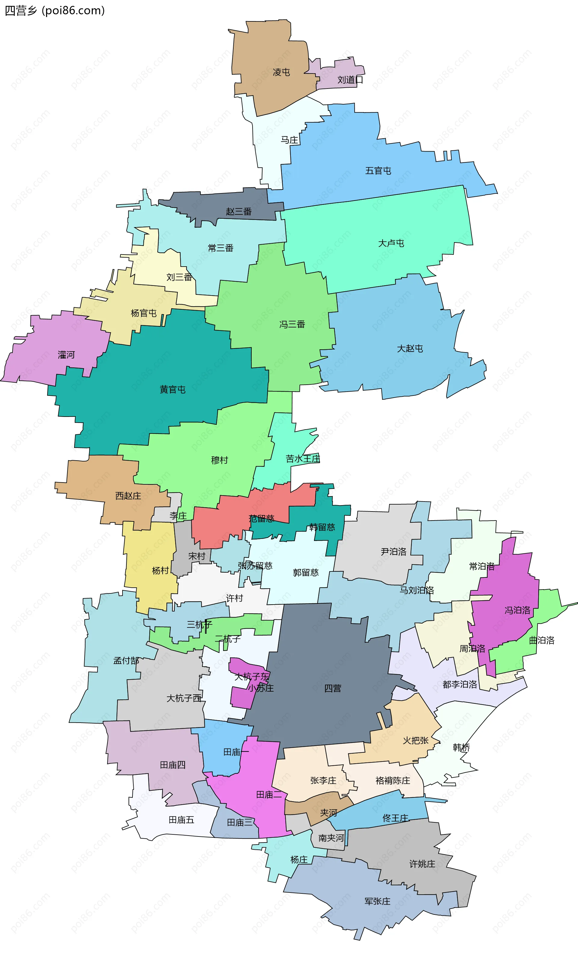 四营乡边界地图(五级行政区划)