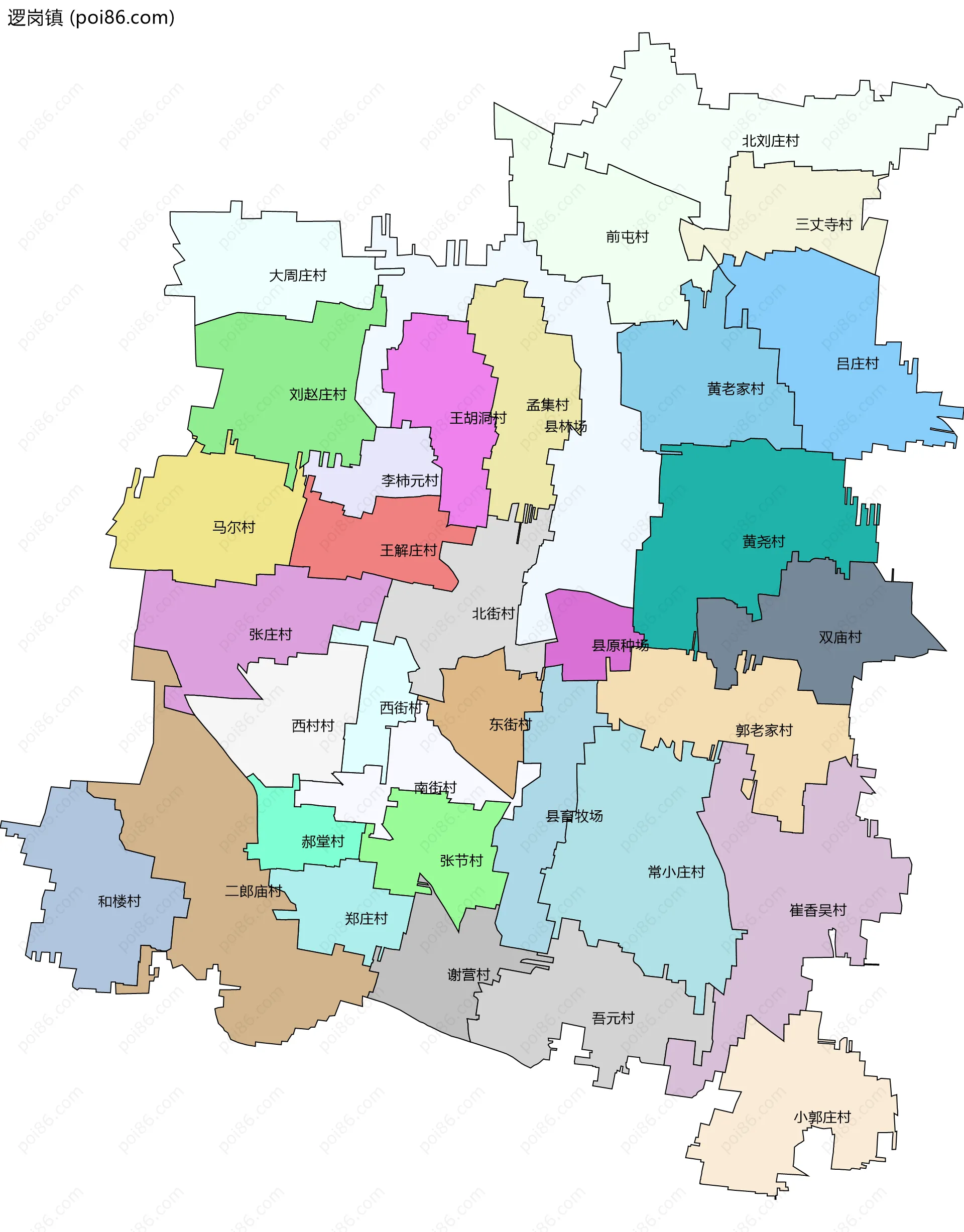 逻岗镇边界地图(五级行政区划)