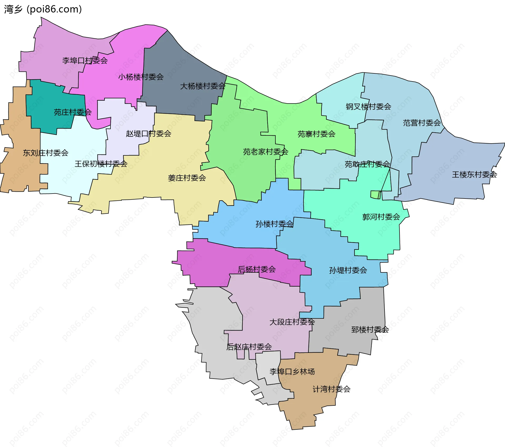 湾乡边界地图(五级行政区划)
