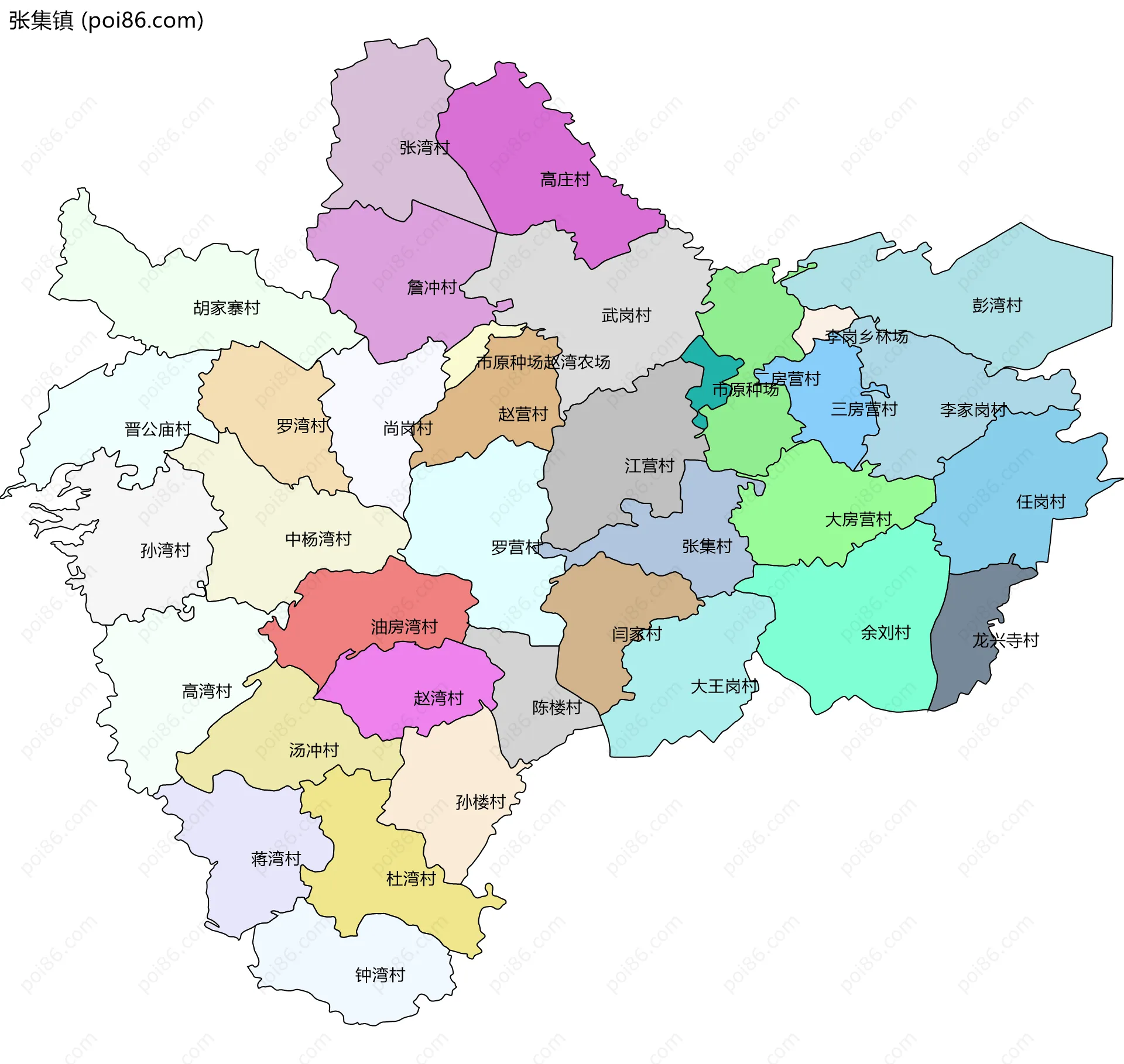 张集镇边界地图(五级行政区划)