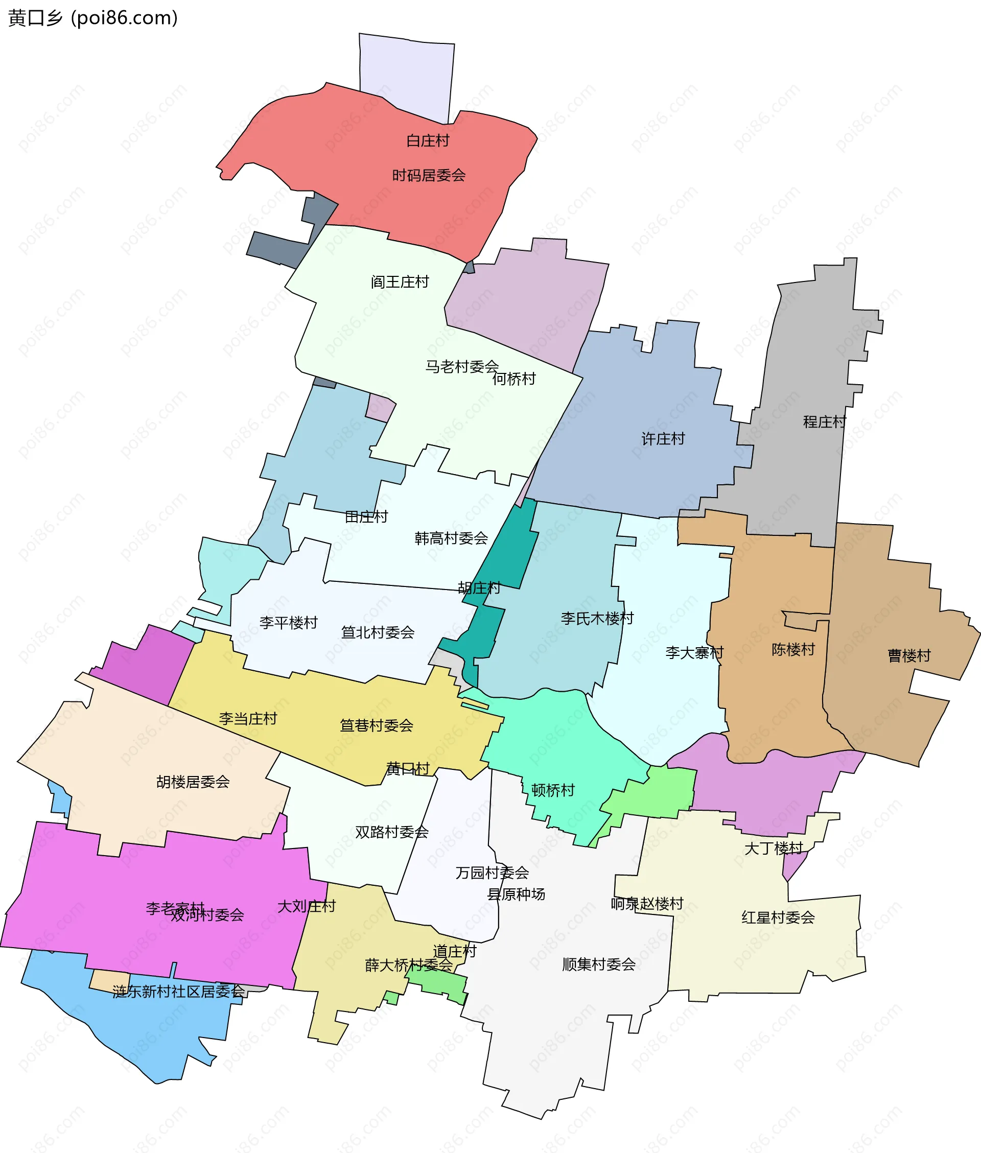 黄口乡边界地图(五级行政区划)