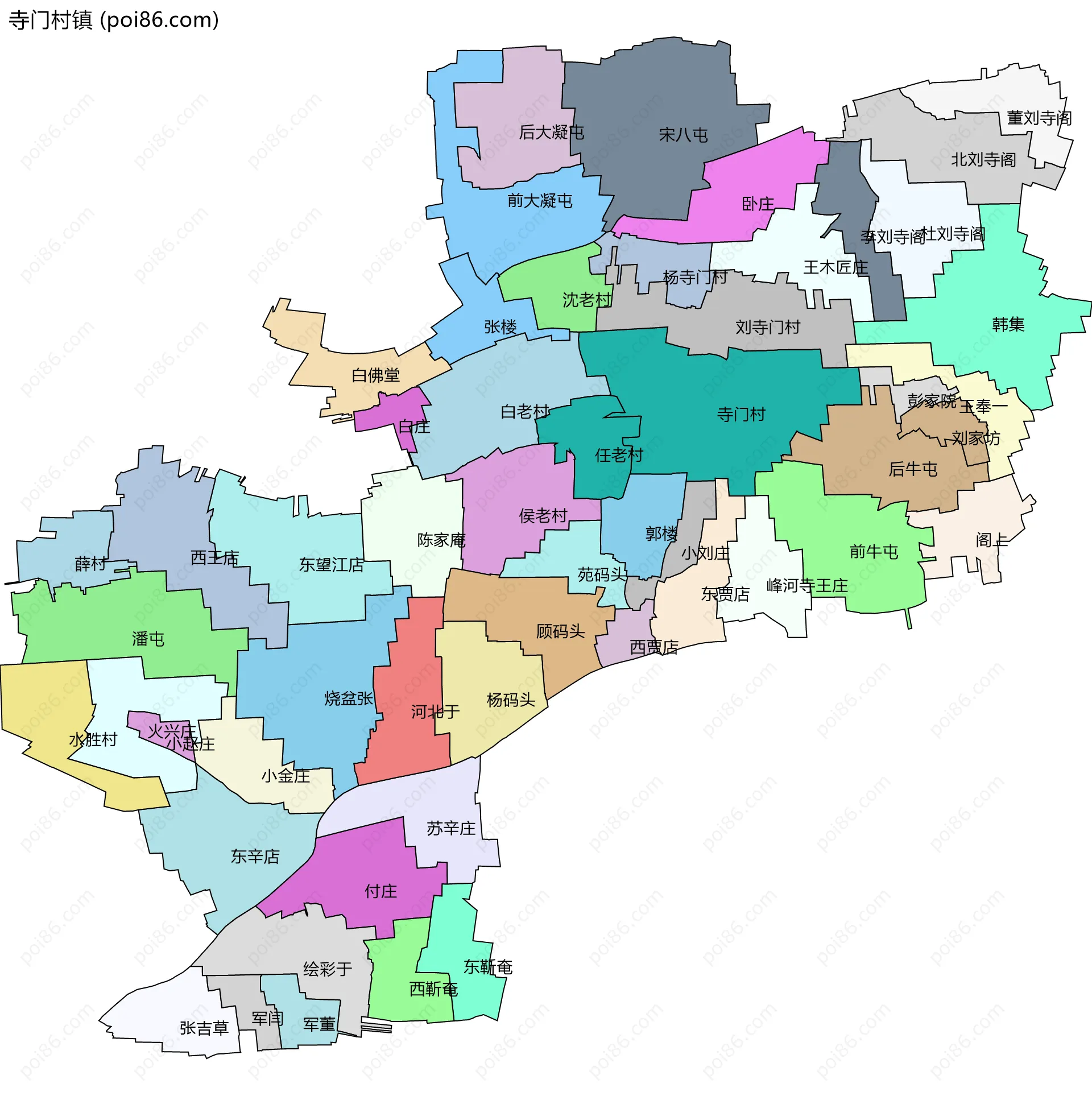 寺门村镇边界地图(五级行政区划)